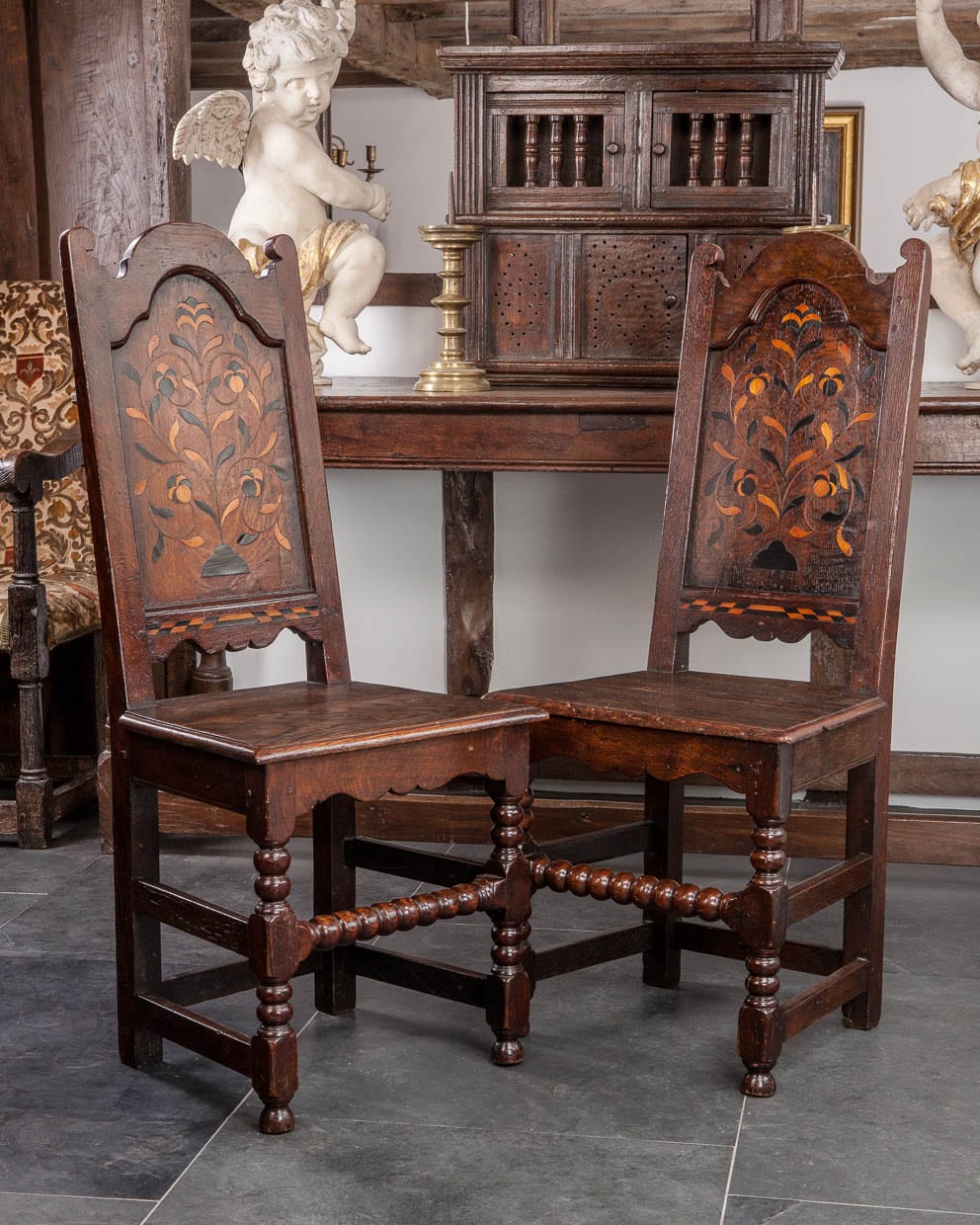 17th century inlaid backstools