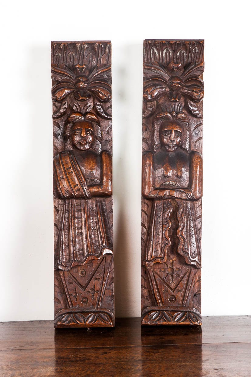 James I oak carved caryatid and Atlantid