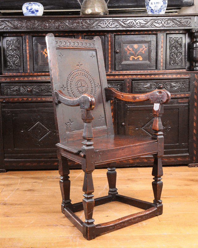 Elizabeth I oak carved armchair