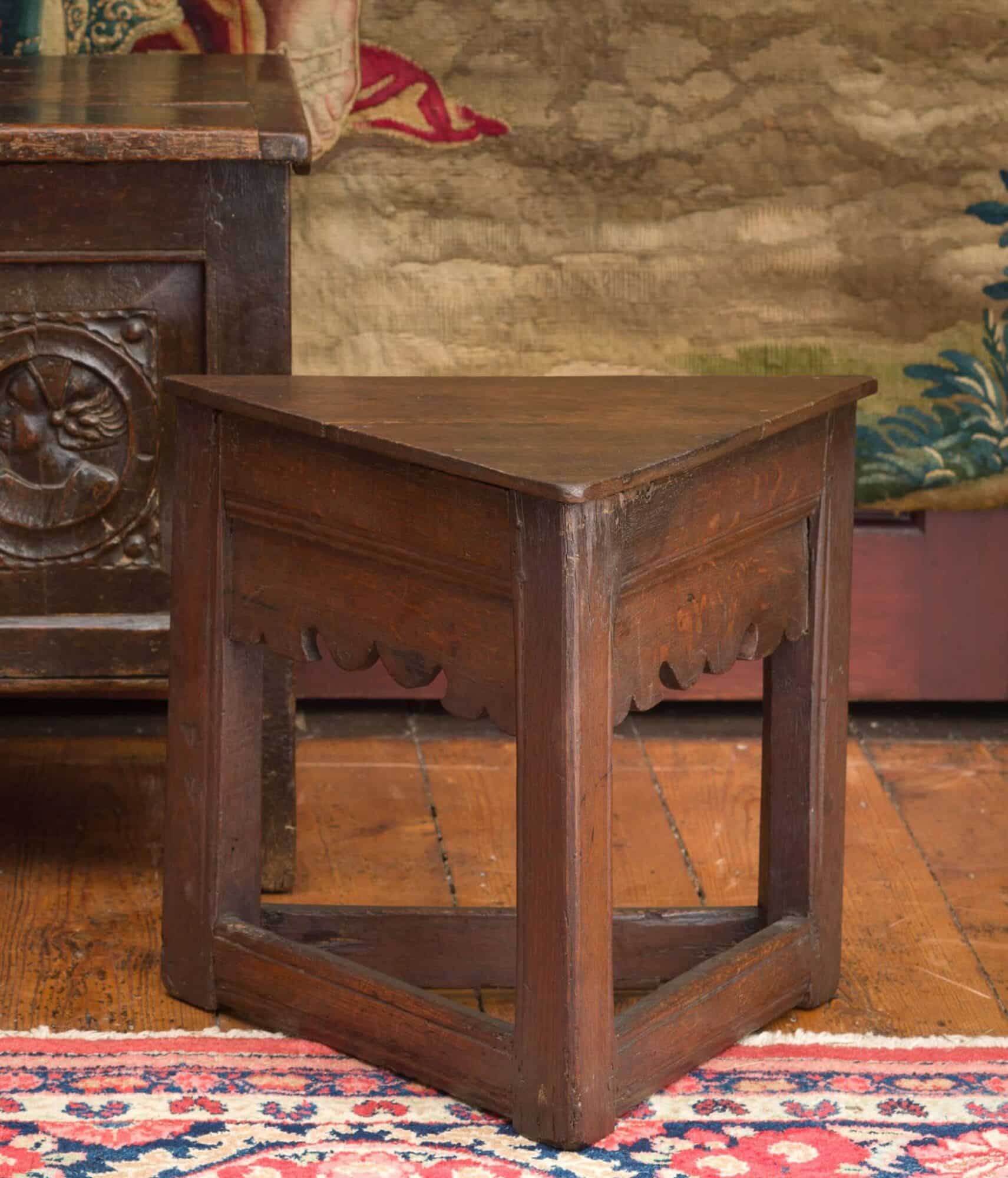 Henry VIII oak triangular stool