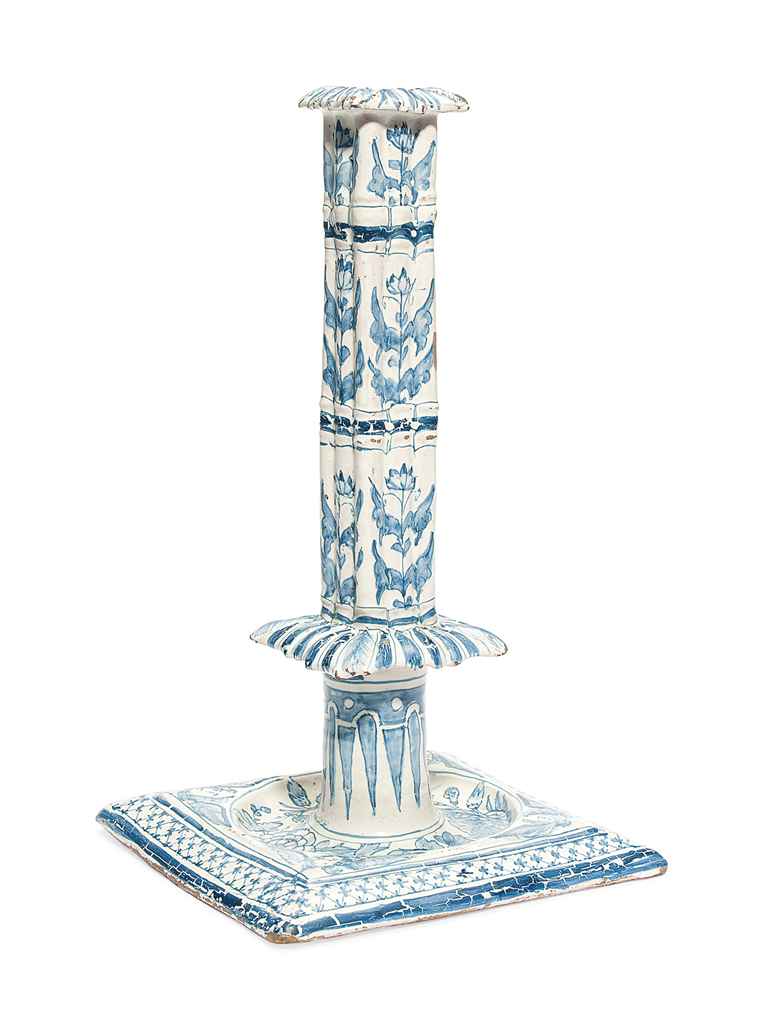 17th century Delftware cluster candlestick