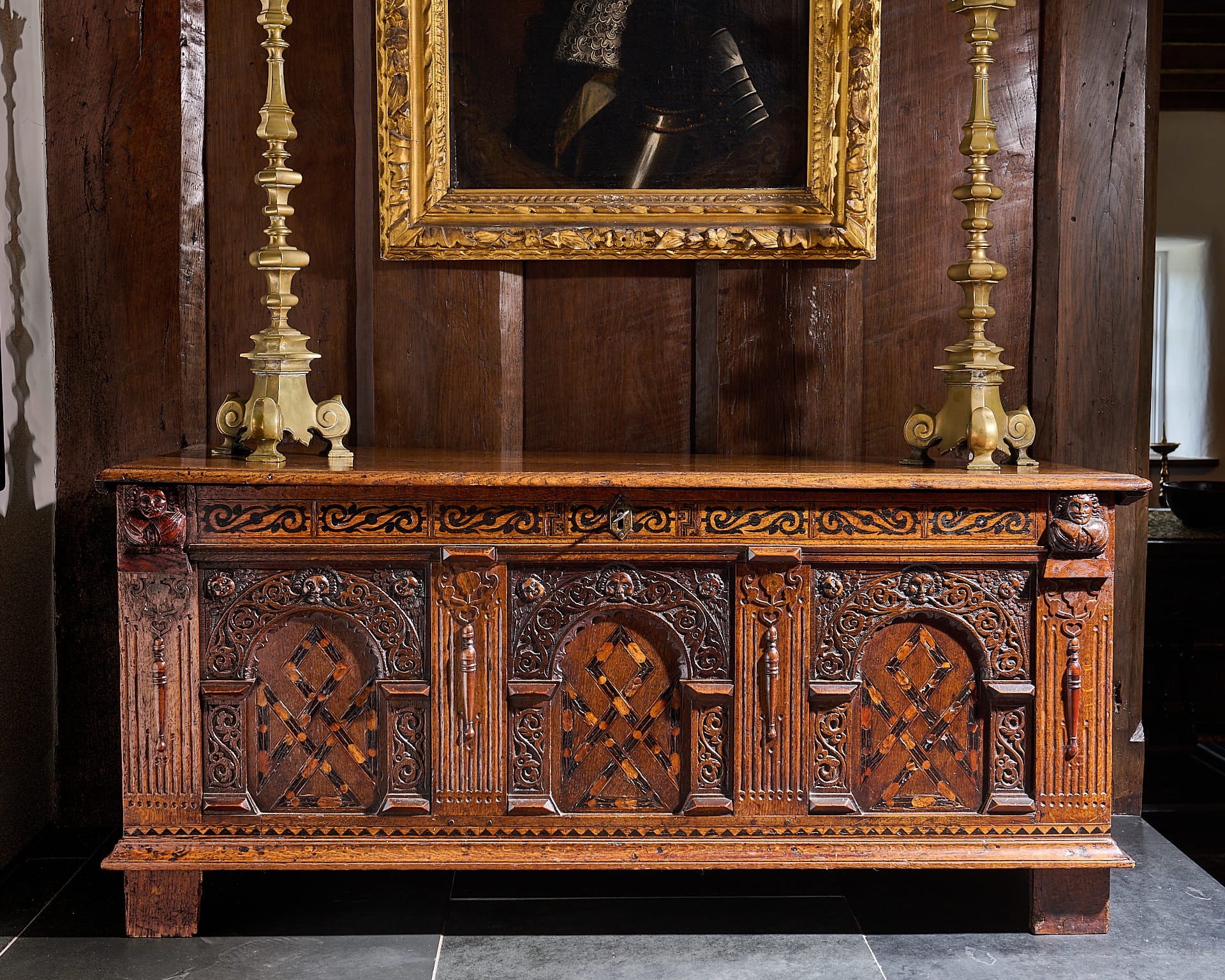 Elizabeth I inlaid oak chest