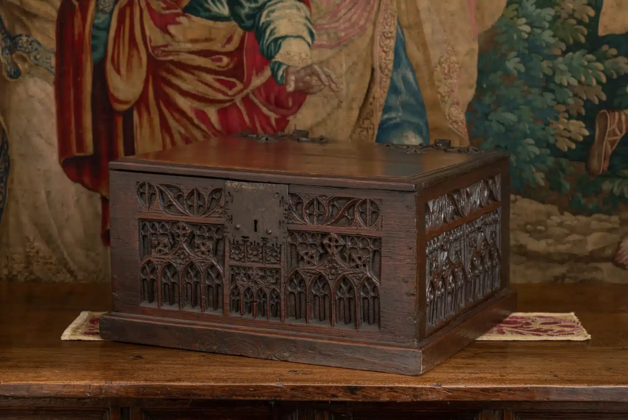 English Gothic oak carved box