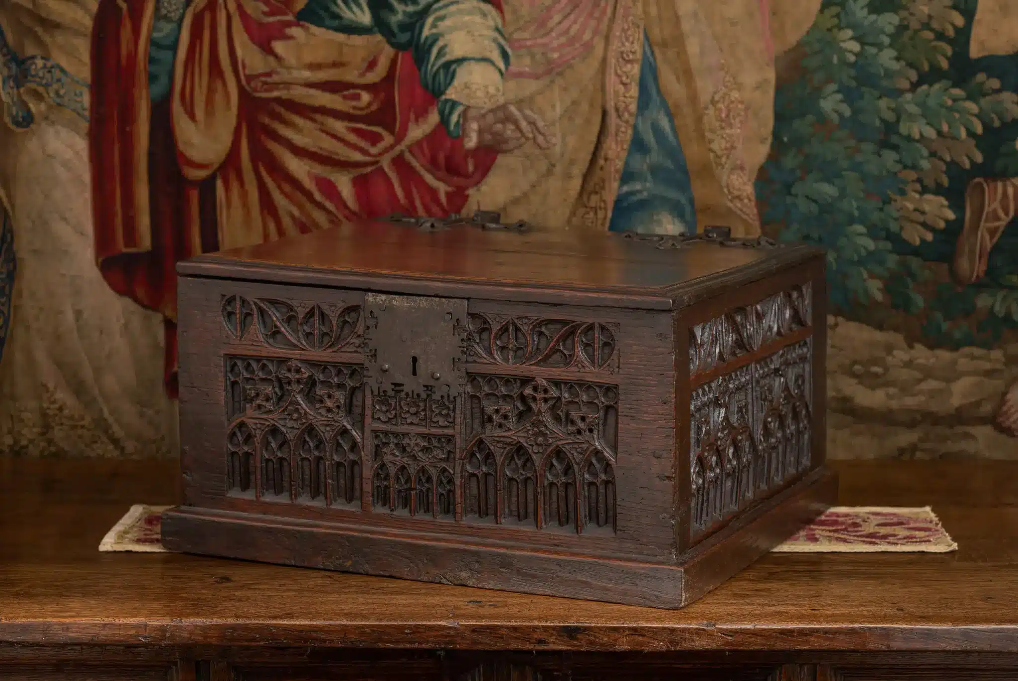 English Gothic oak carved box
