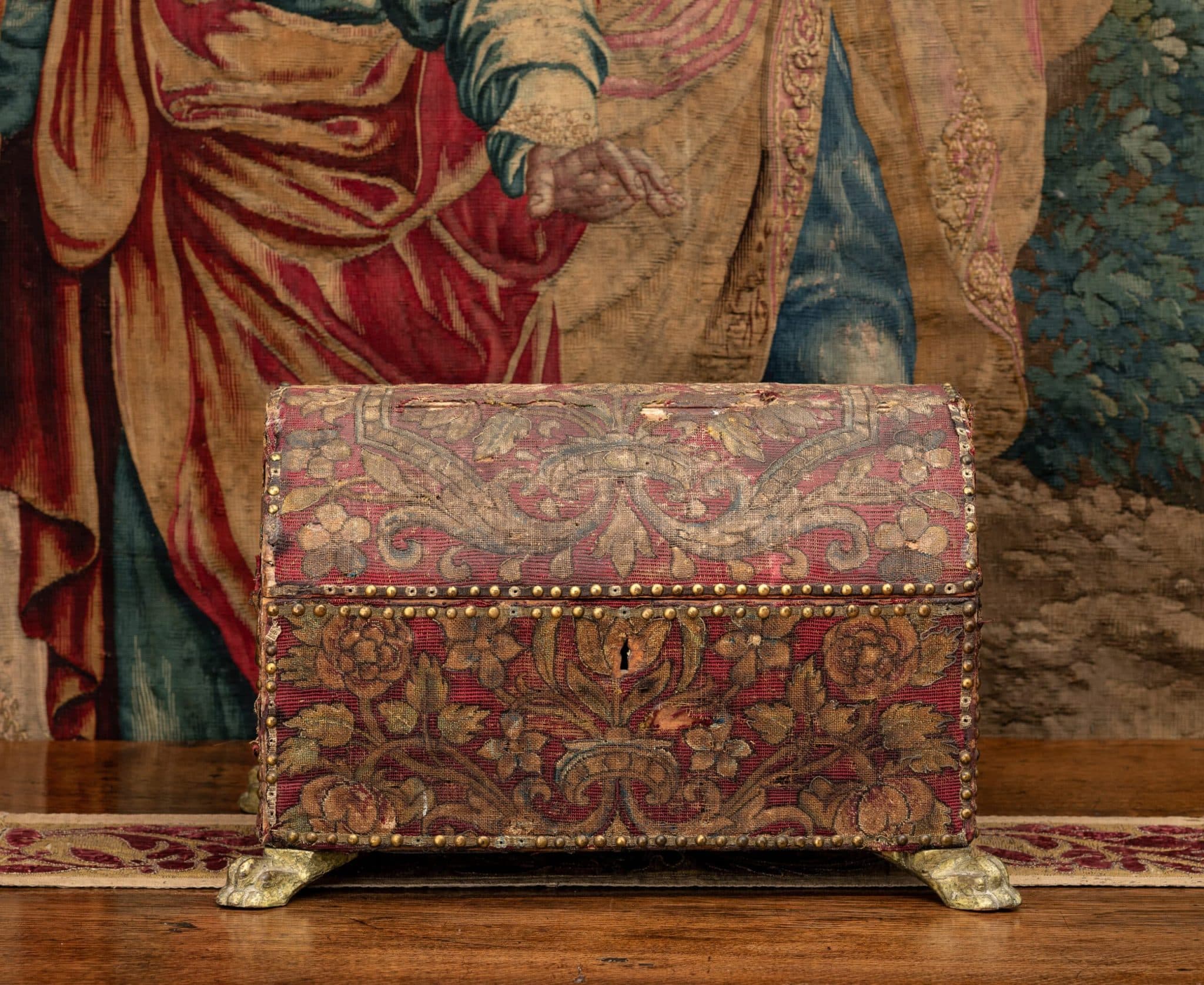 Renaissance Embroidered Domed Casket with Lion-Pad Feet