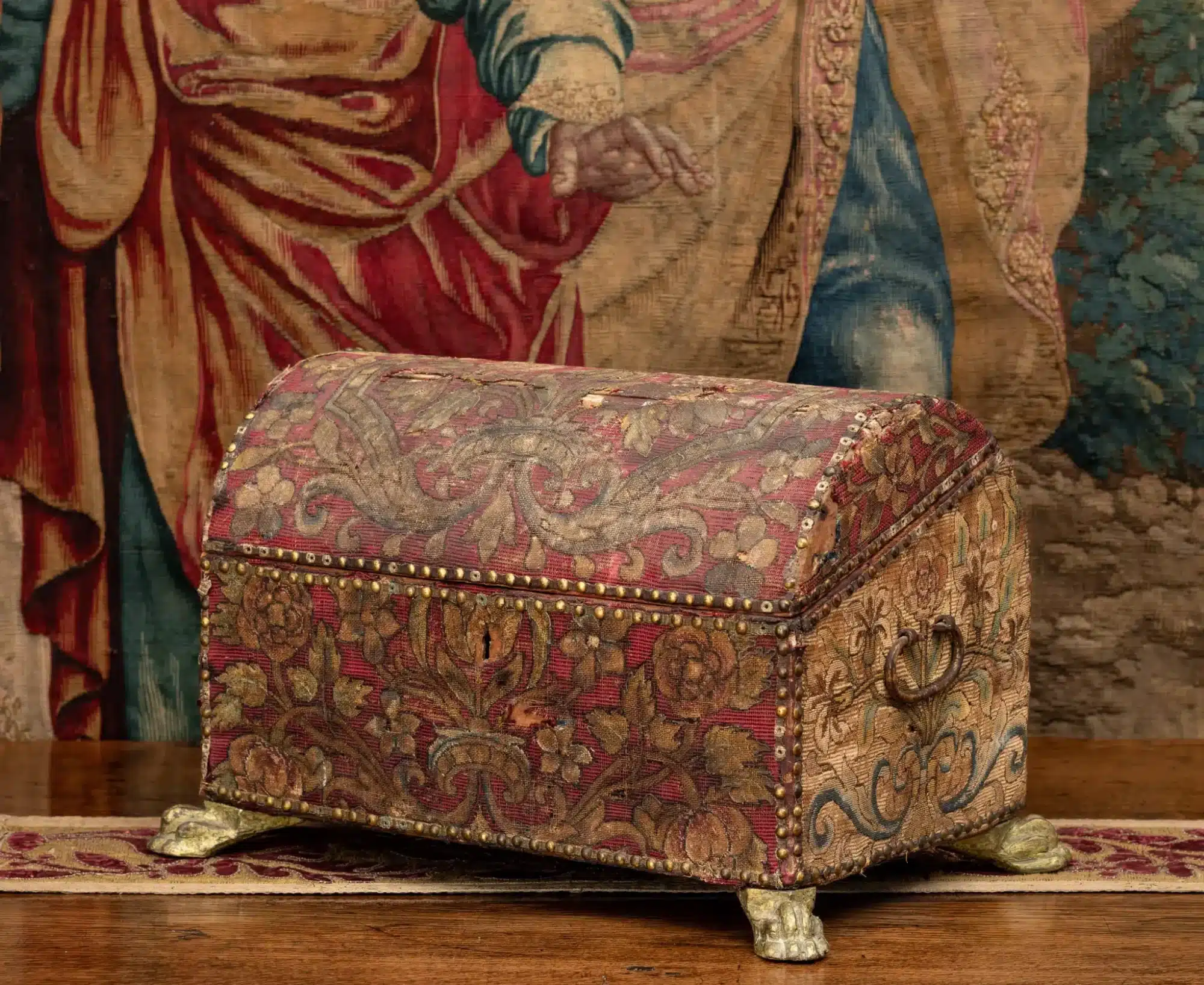 Renaissance Embroidered Domed Casket with Lion-Pad Feet