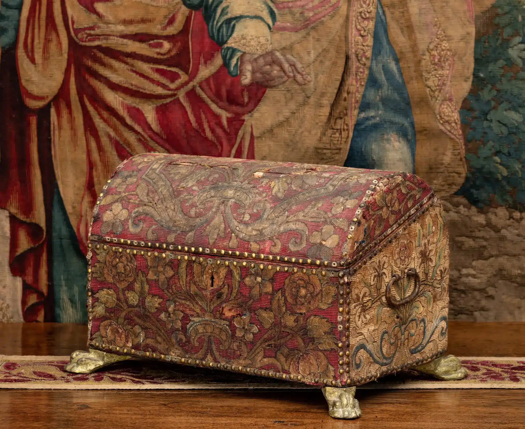 Renaissance Embroidered Domed Casket with Lion-Pad Feet