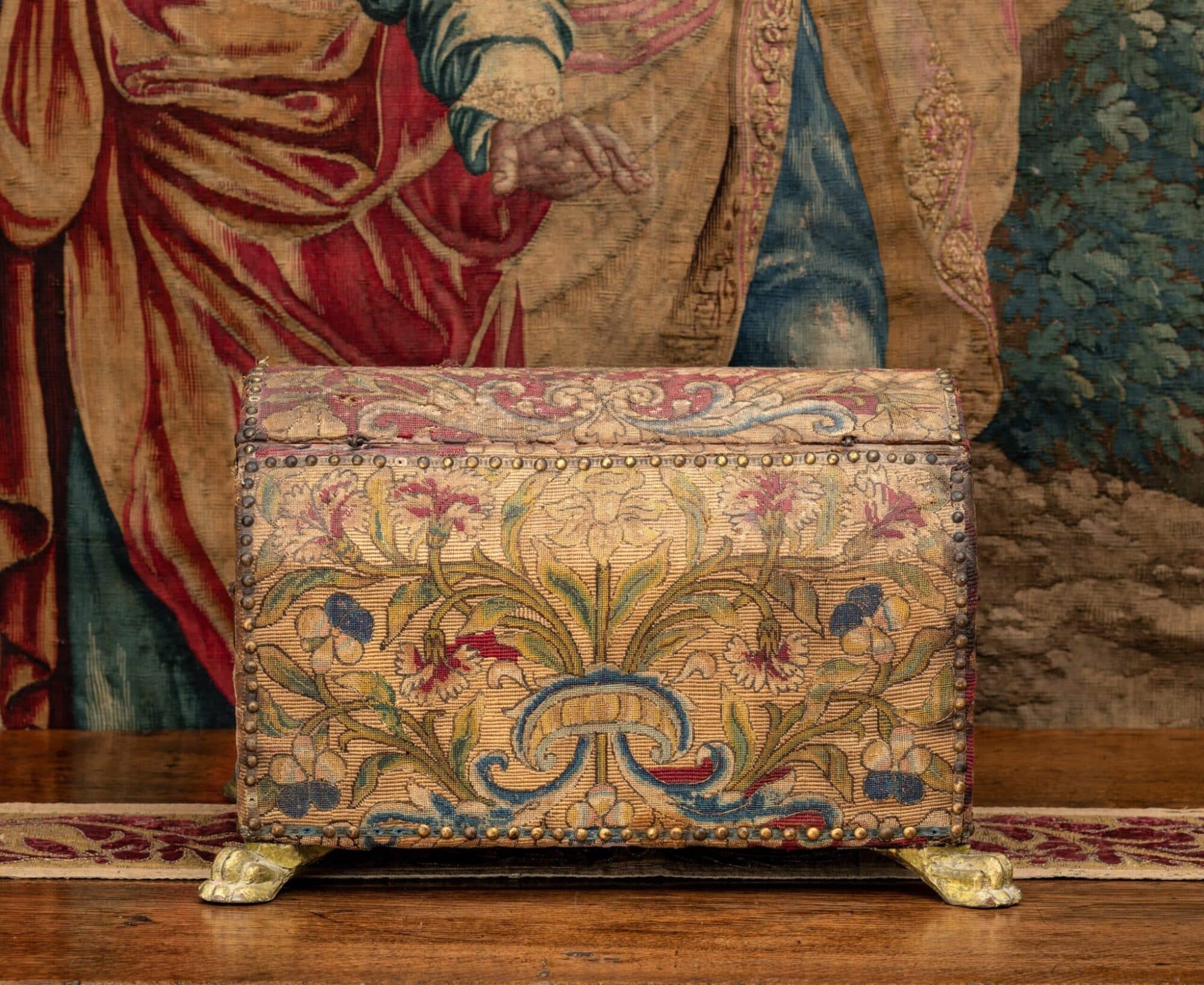 Renaissance Embroidered Domed Casket with Lion-Pad Feet