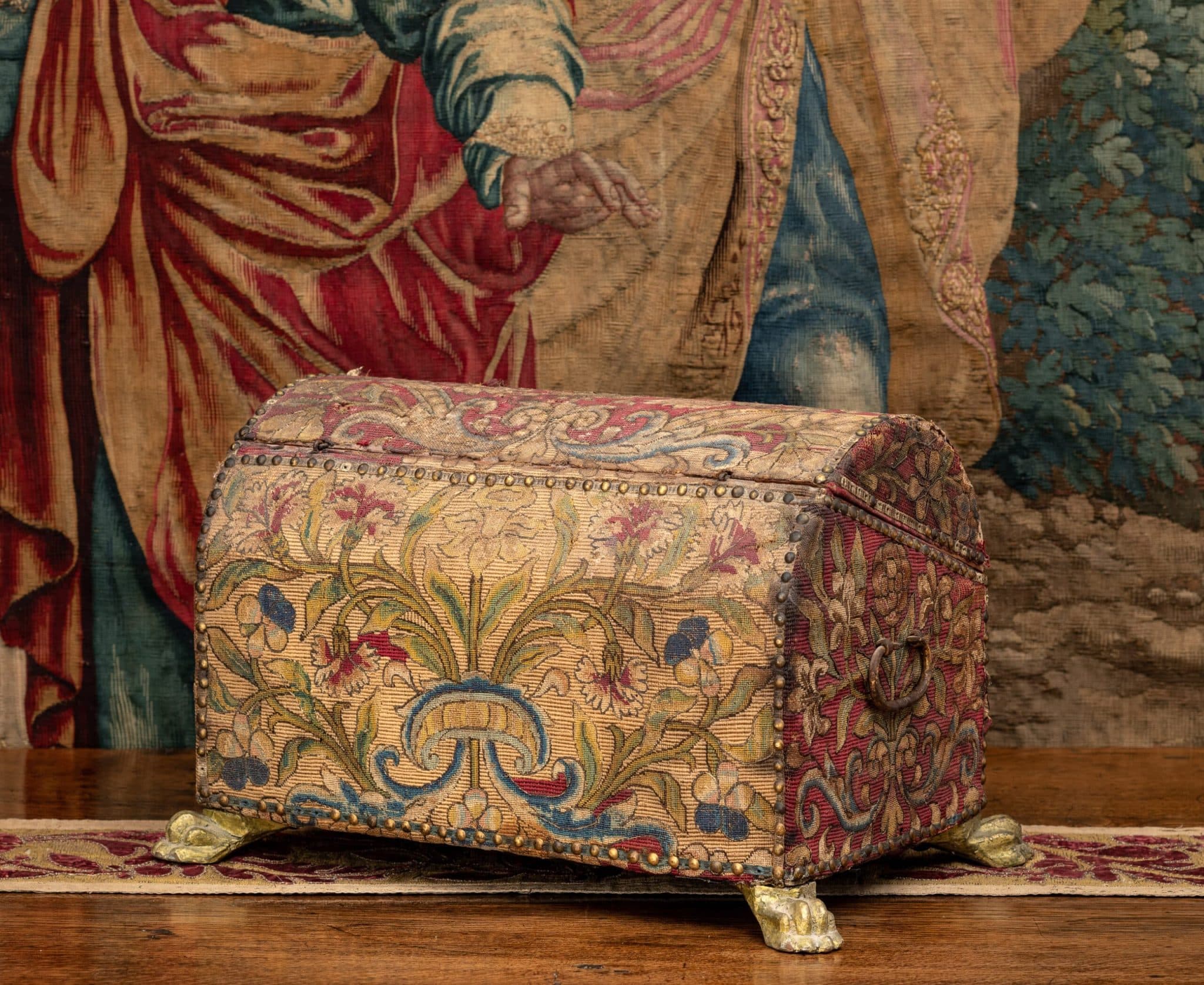 Renaissance Embroidered Domed Casket with Lion-Pad Feet