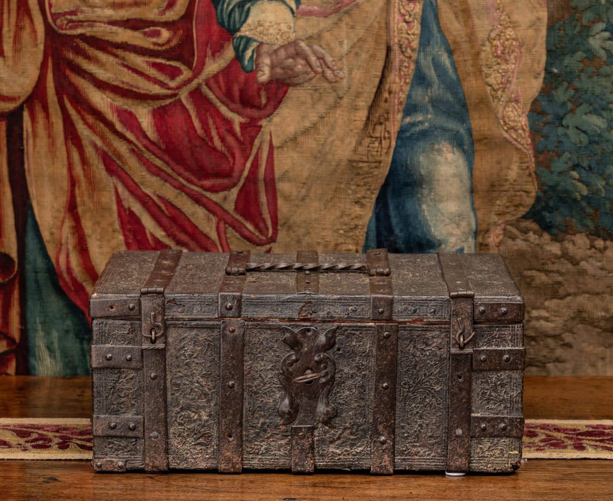 Late Gothic Iron-Bound and Leather-Covered Casket, Dated 1506