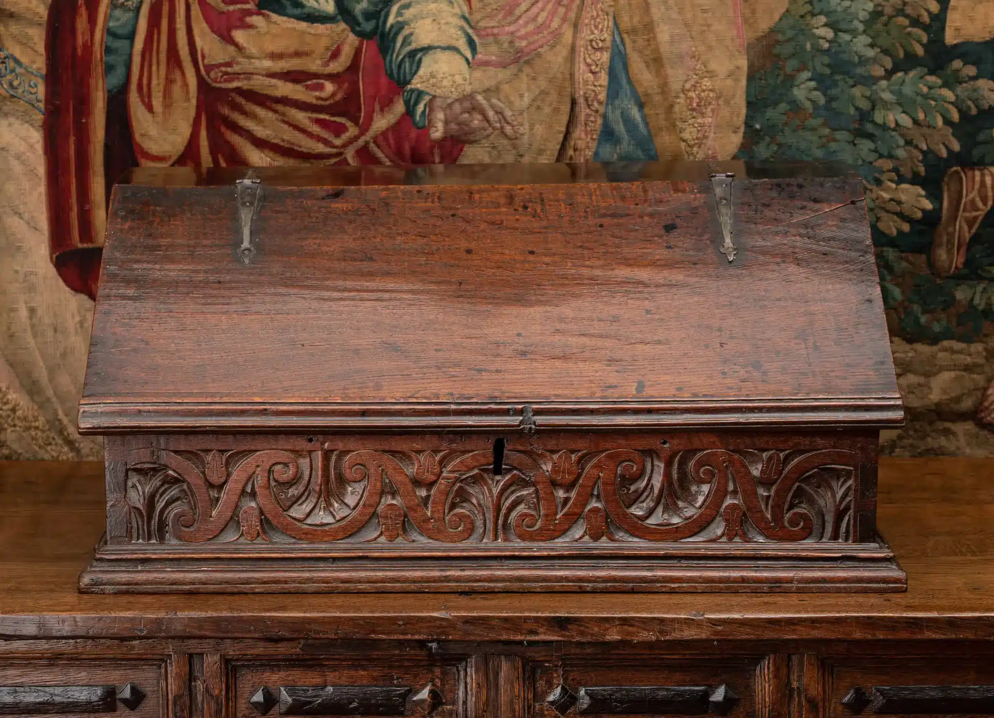 Exeter carved oak desk box