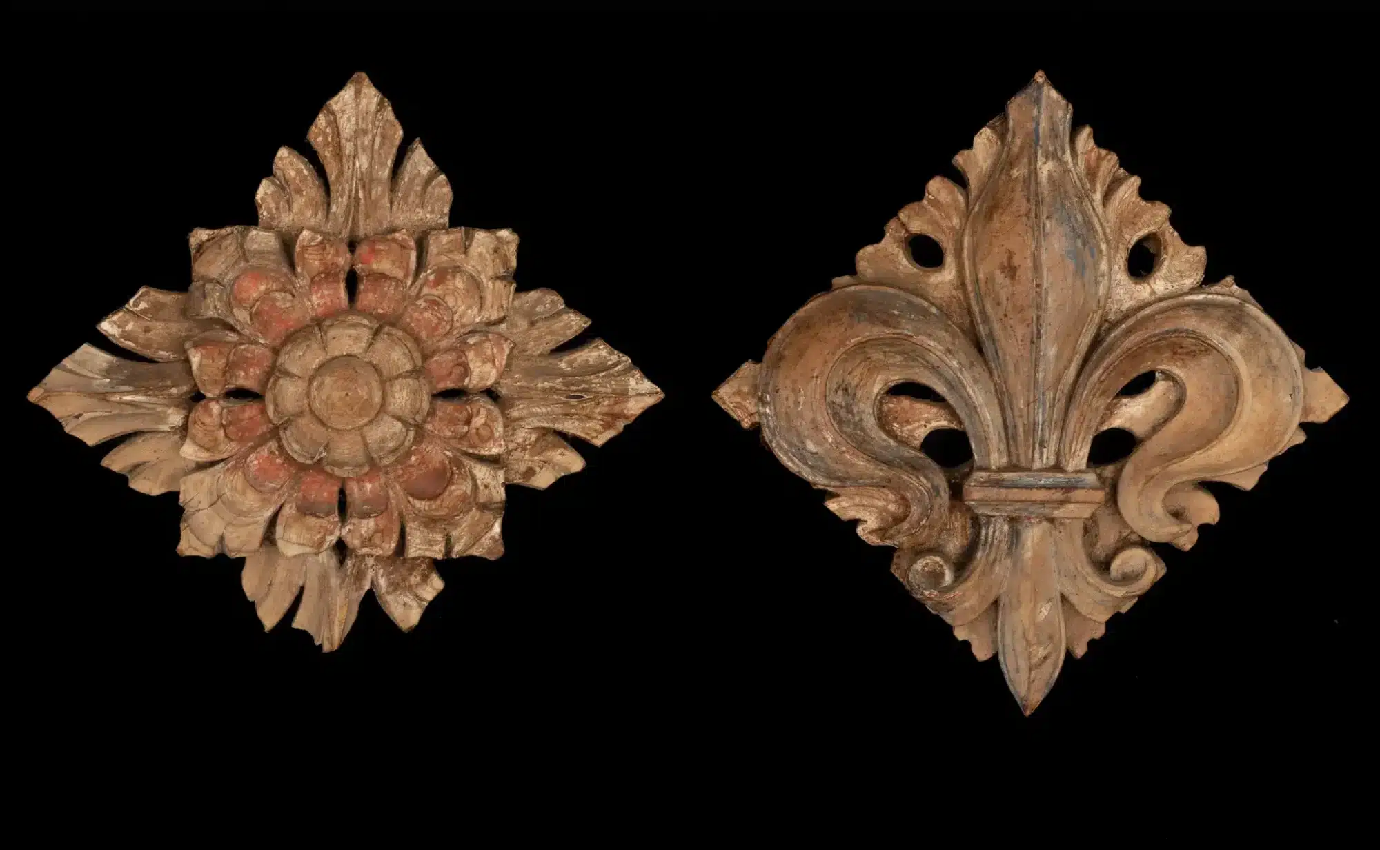 Pair of Tudor Polychromed Roof Bosses