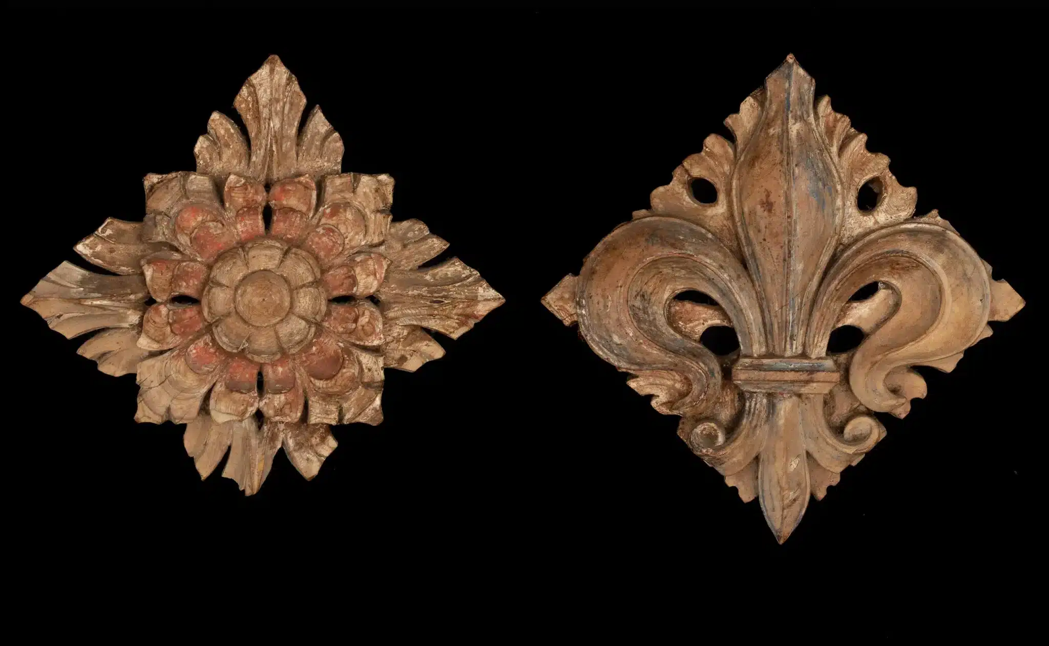 Pair of Tudor Polychromed Roof Bosses