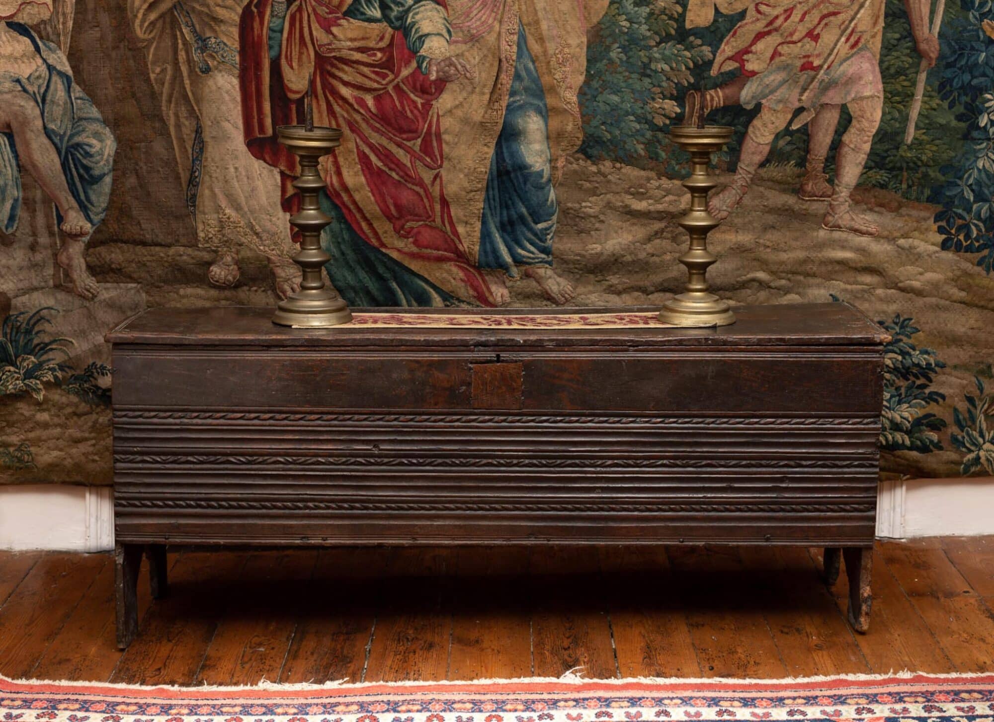 Henry VIII carved boarded chest