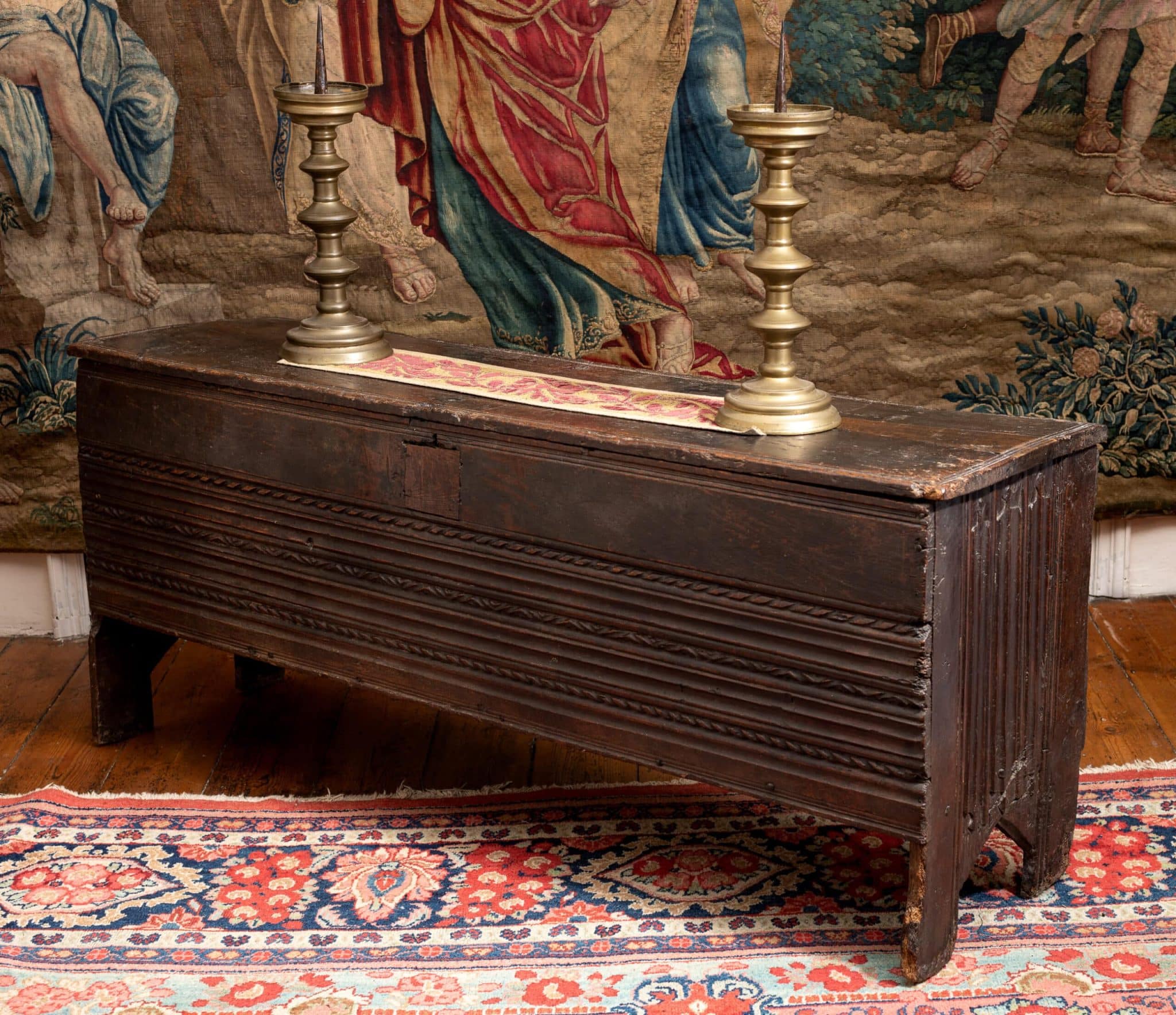 Henry VIII carved boarded chest