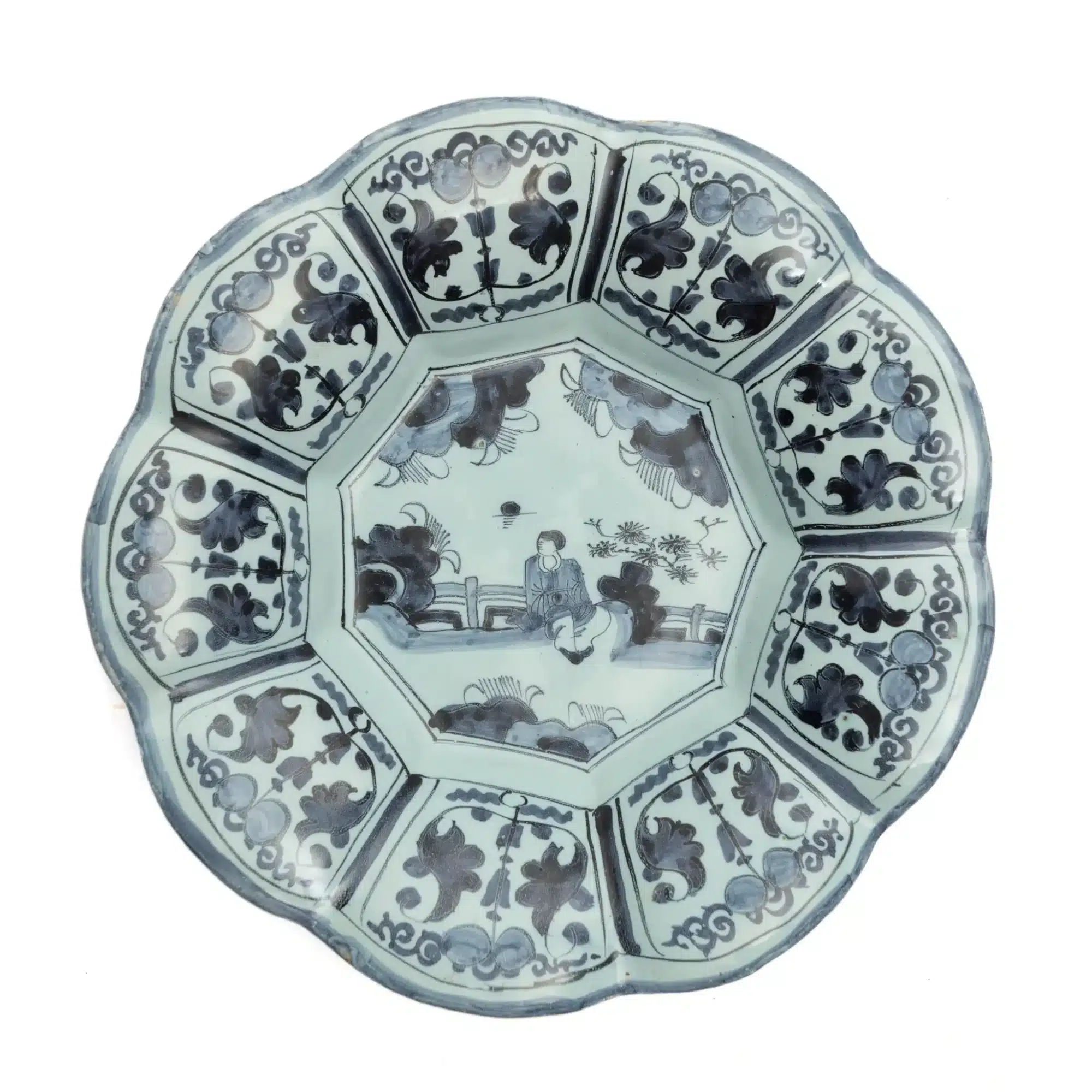 London Delftware Lobed Dish with Chinoiserie Scene