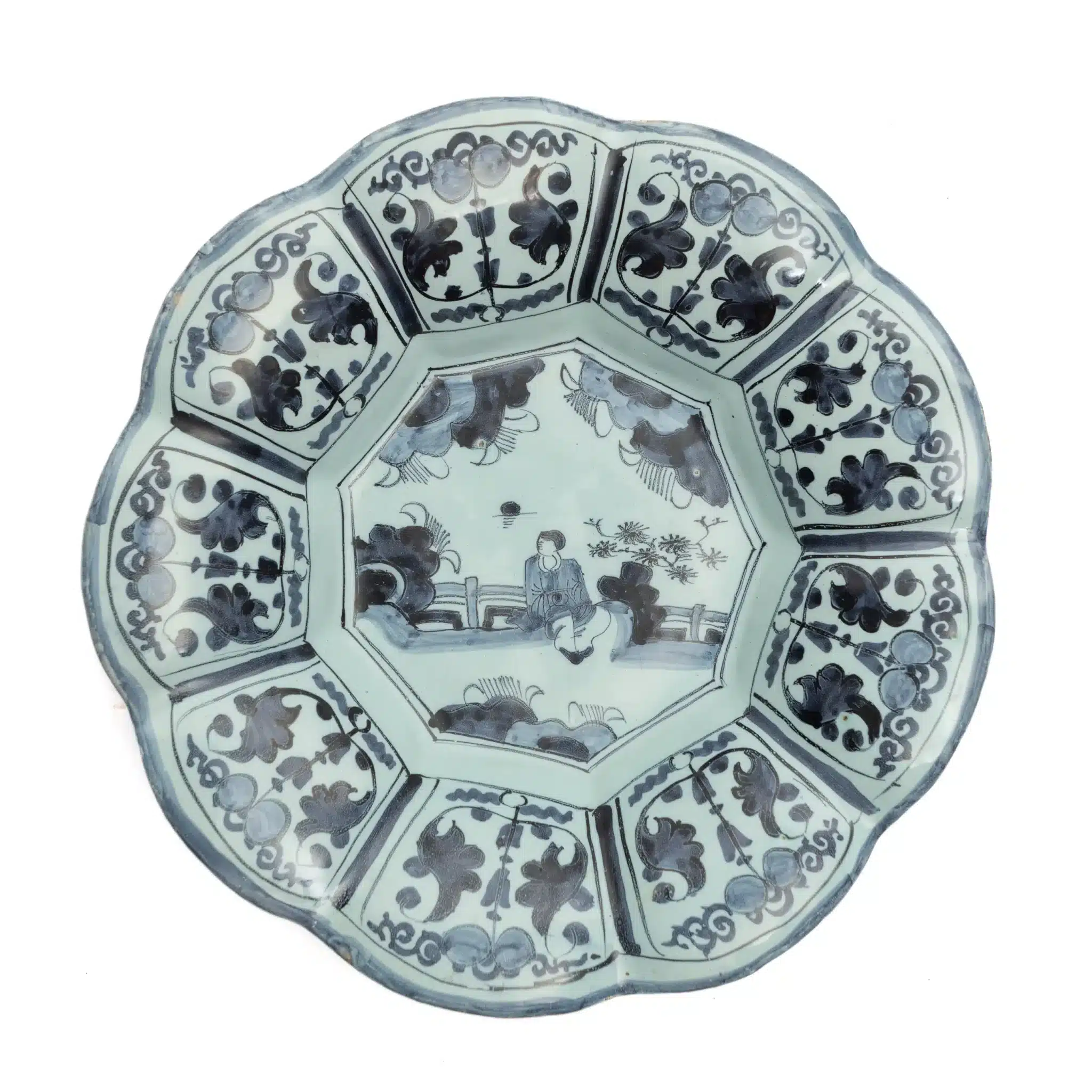 London Delftware Lobed Dish with Chinoiserie Scene
