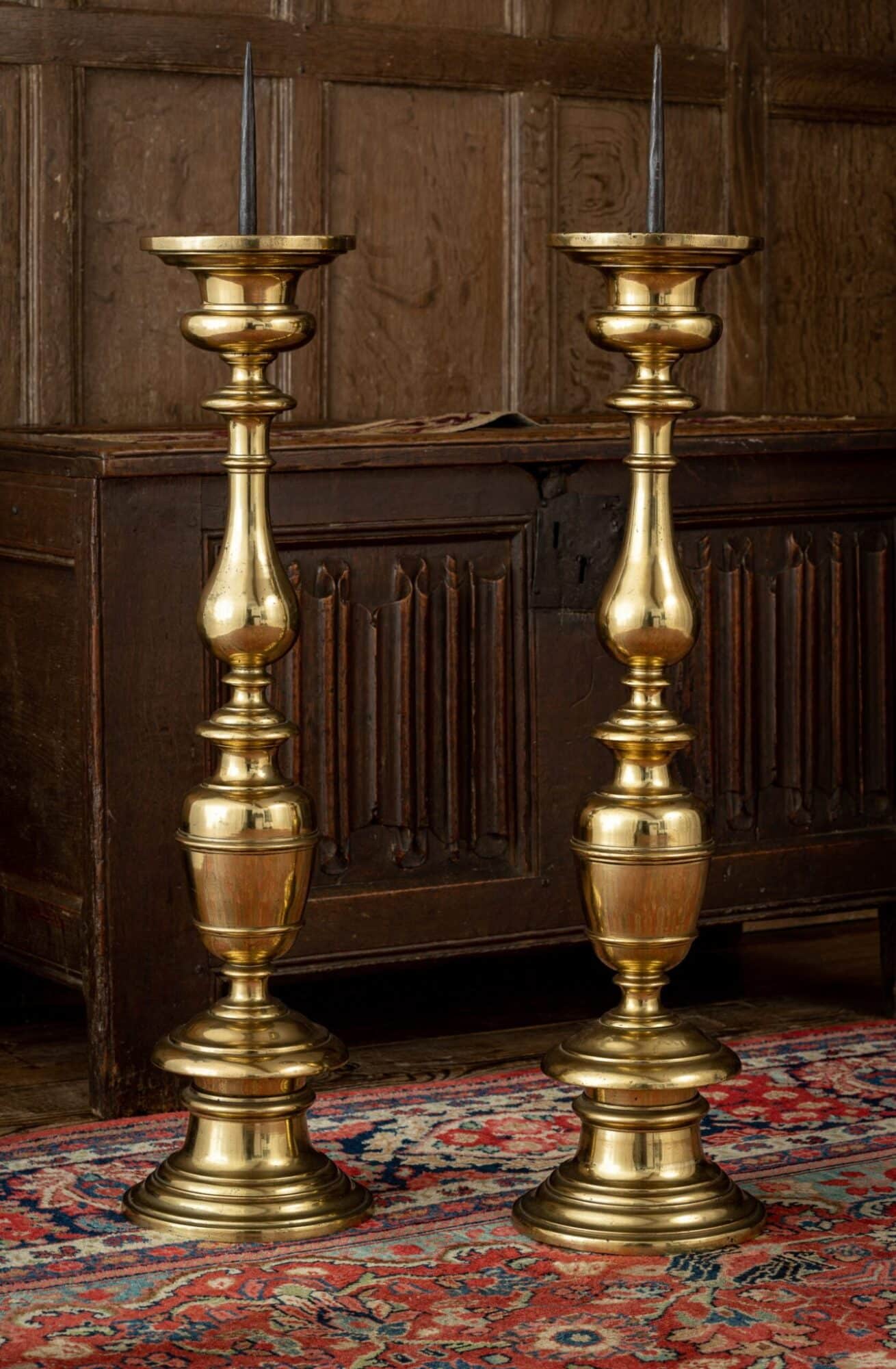 Early 17th-Century Italian Brass Pricket Candlesticks