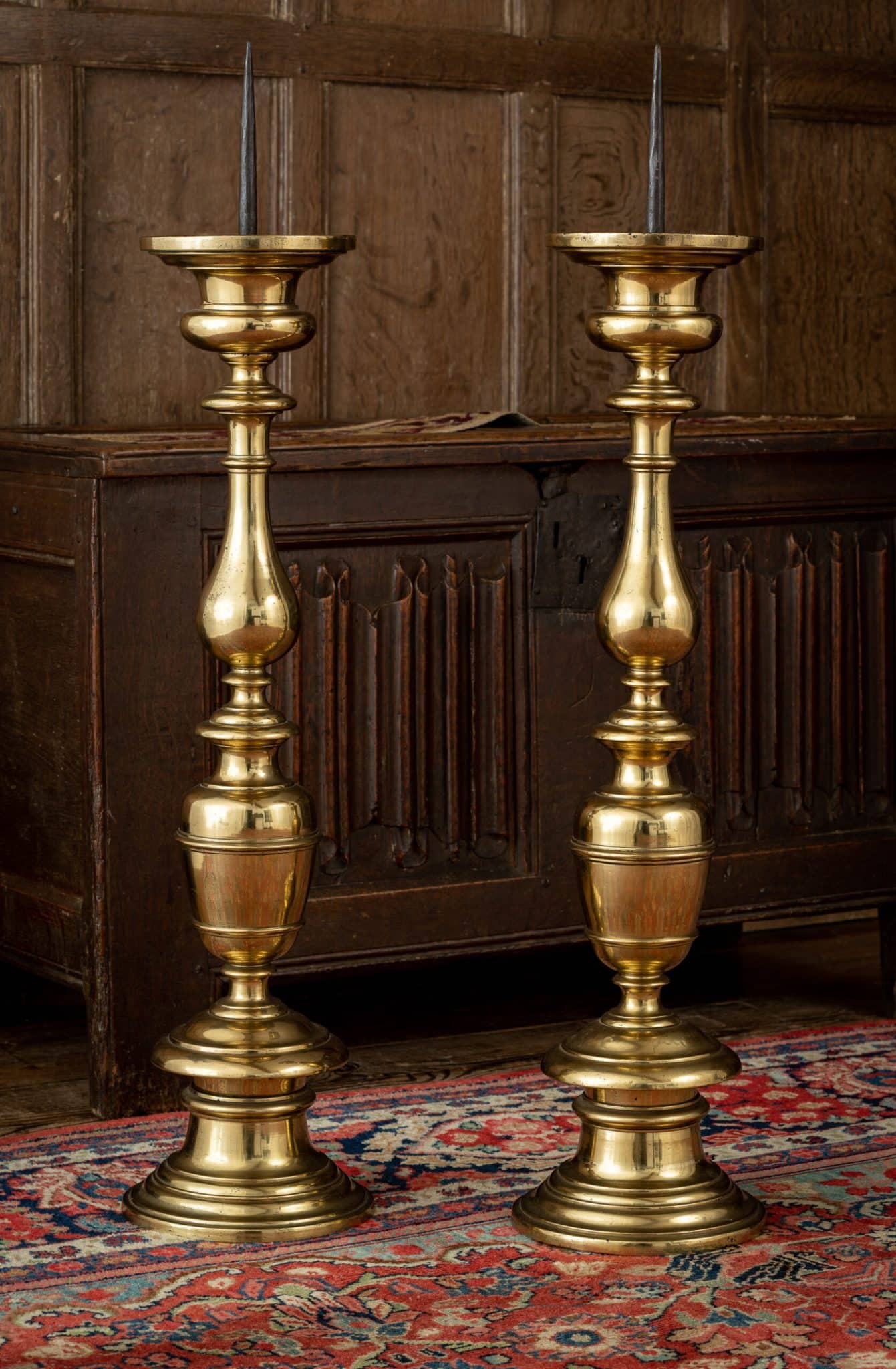 Early 17th-Century Italian Brass Pricket Candlesticks