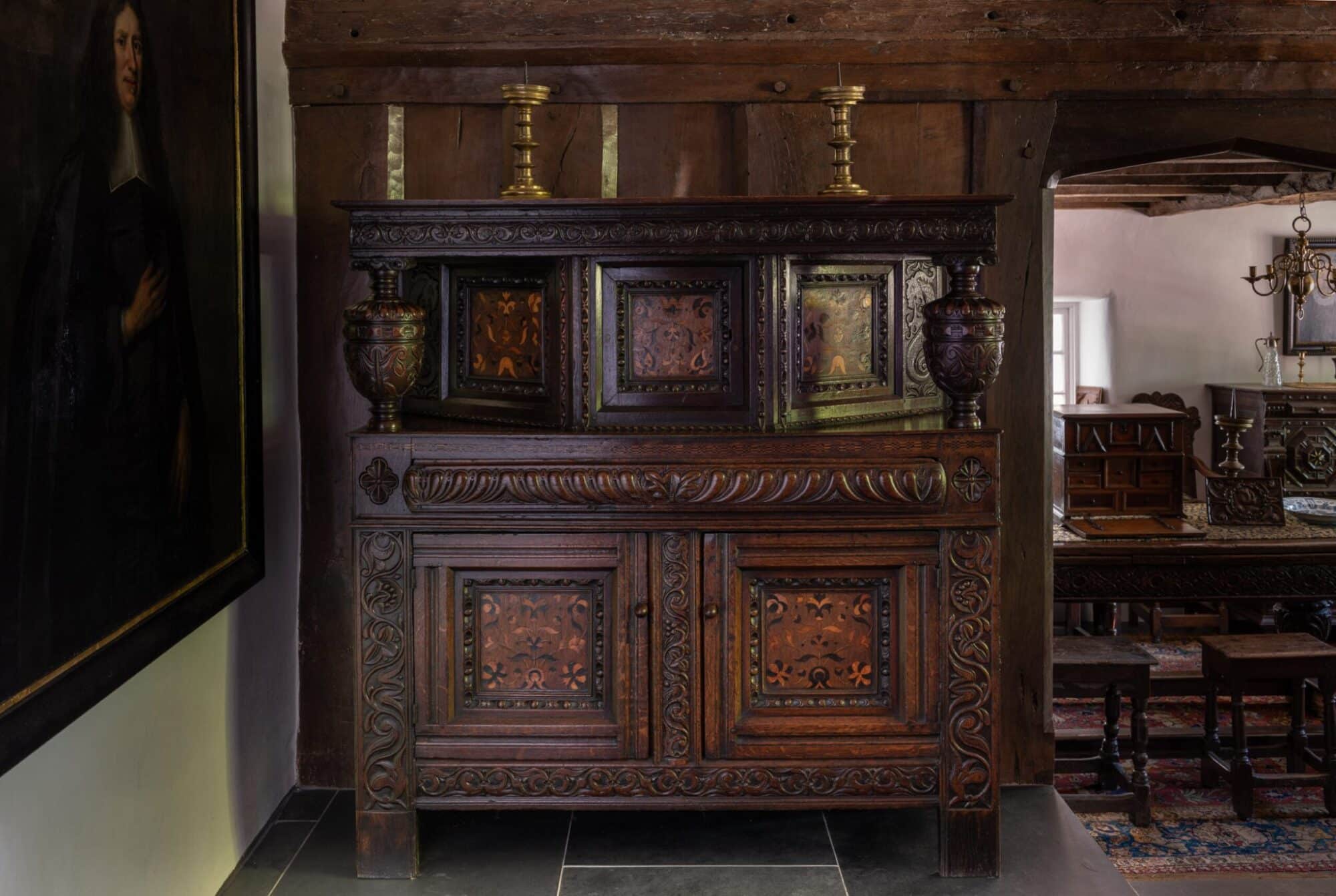 Charles I inlaid press cupboard