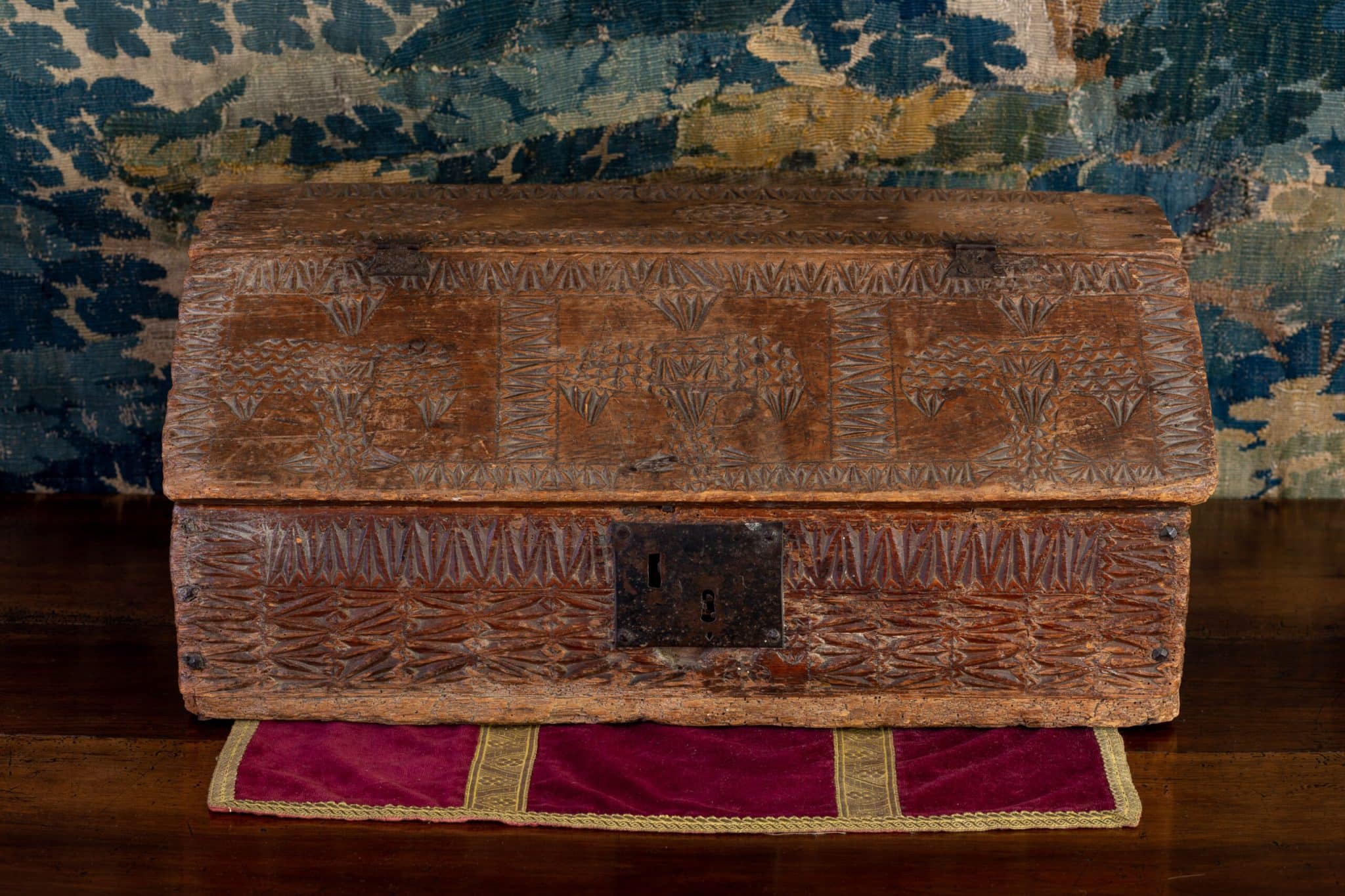 Commonwealth Pine Boarded Desk Box with Chip-Carved Decoration