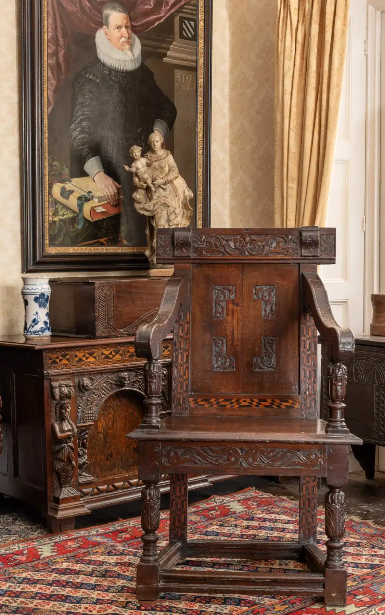 Elizabeth I inlaid oak armchair