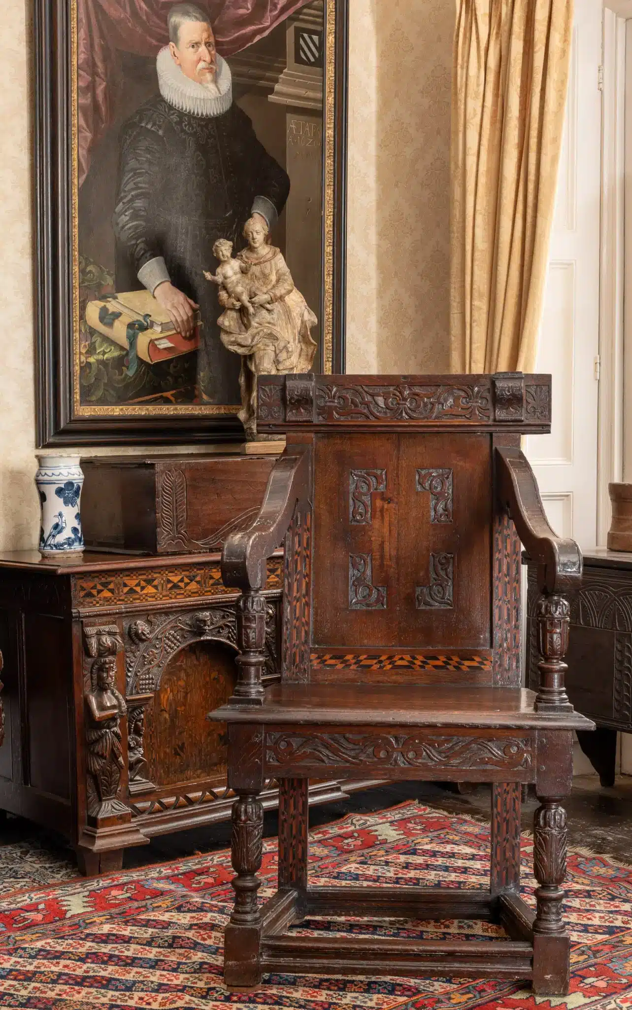 Elizabeth I inlaid oak armchair