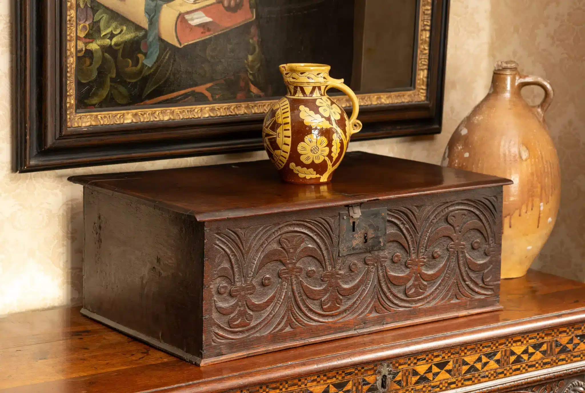 Charles II West Country Carved Oak Box