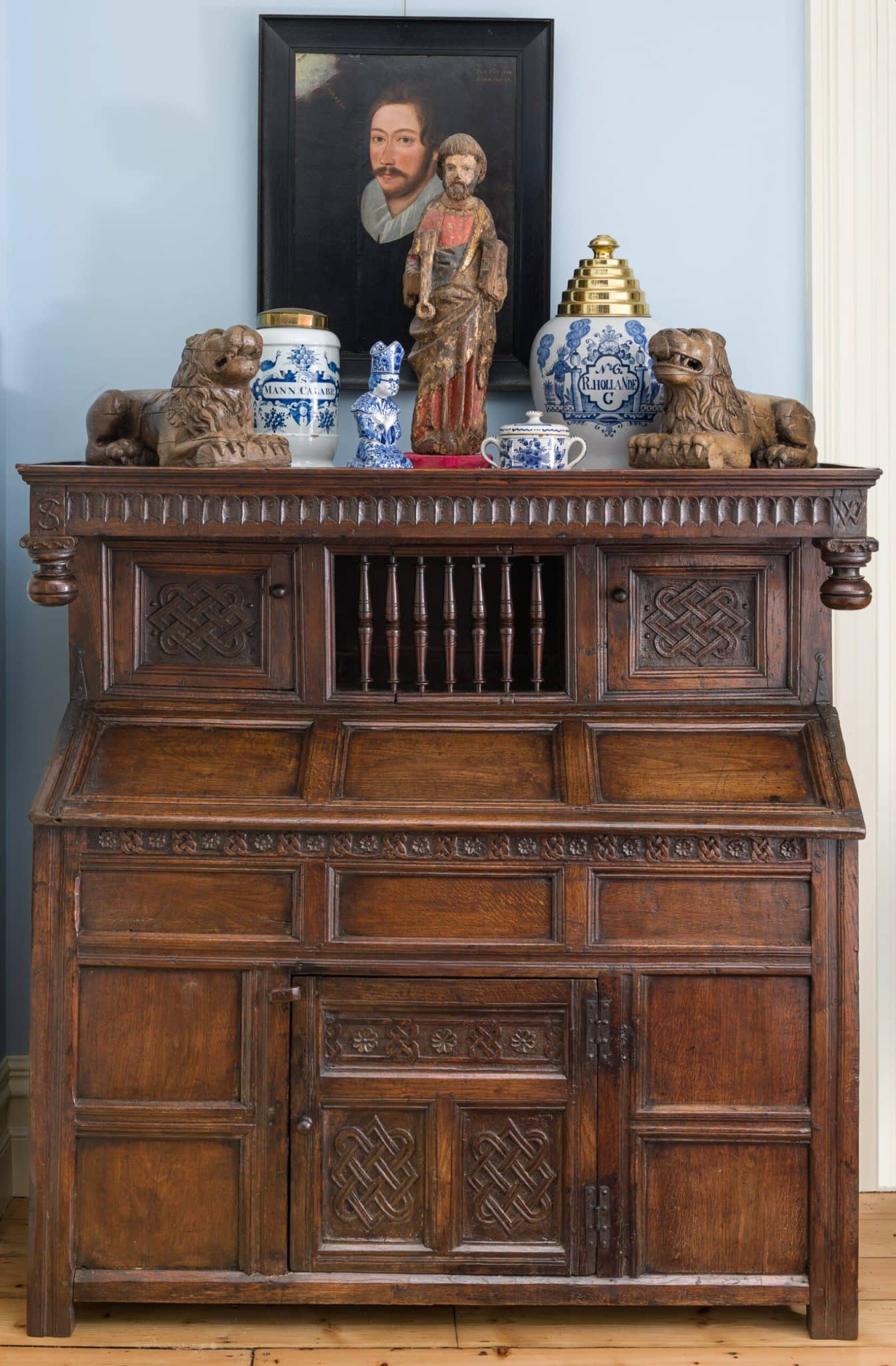 William and Mary carved press cupboard