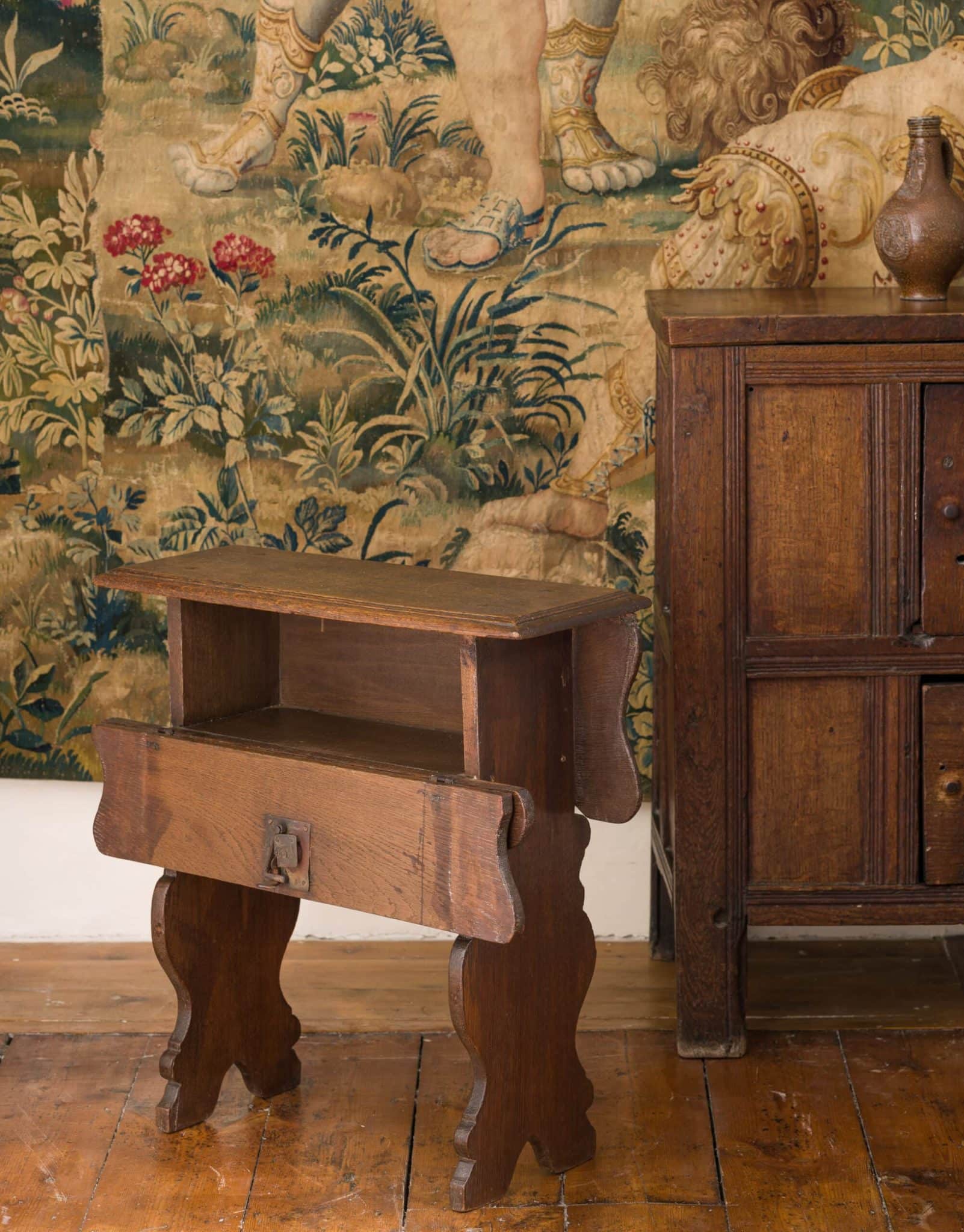 Charles II boarded oak stool-cupboard