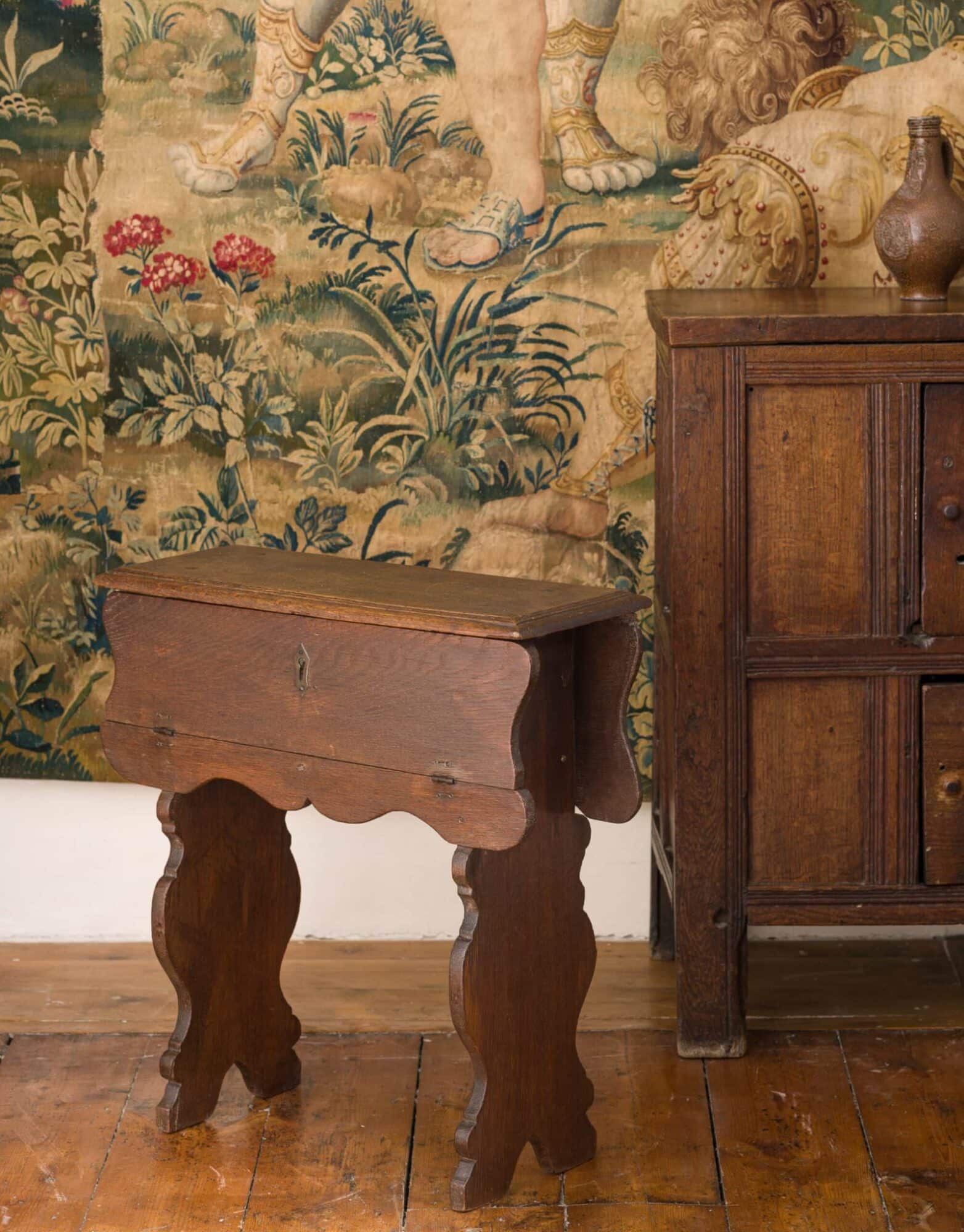 Charles II boarded oak stool-cupboard