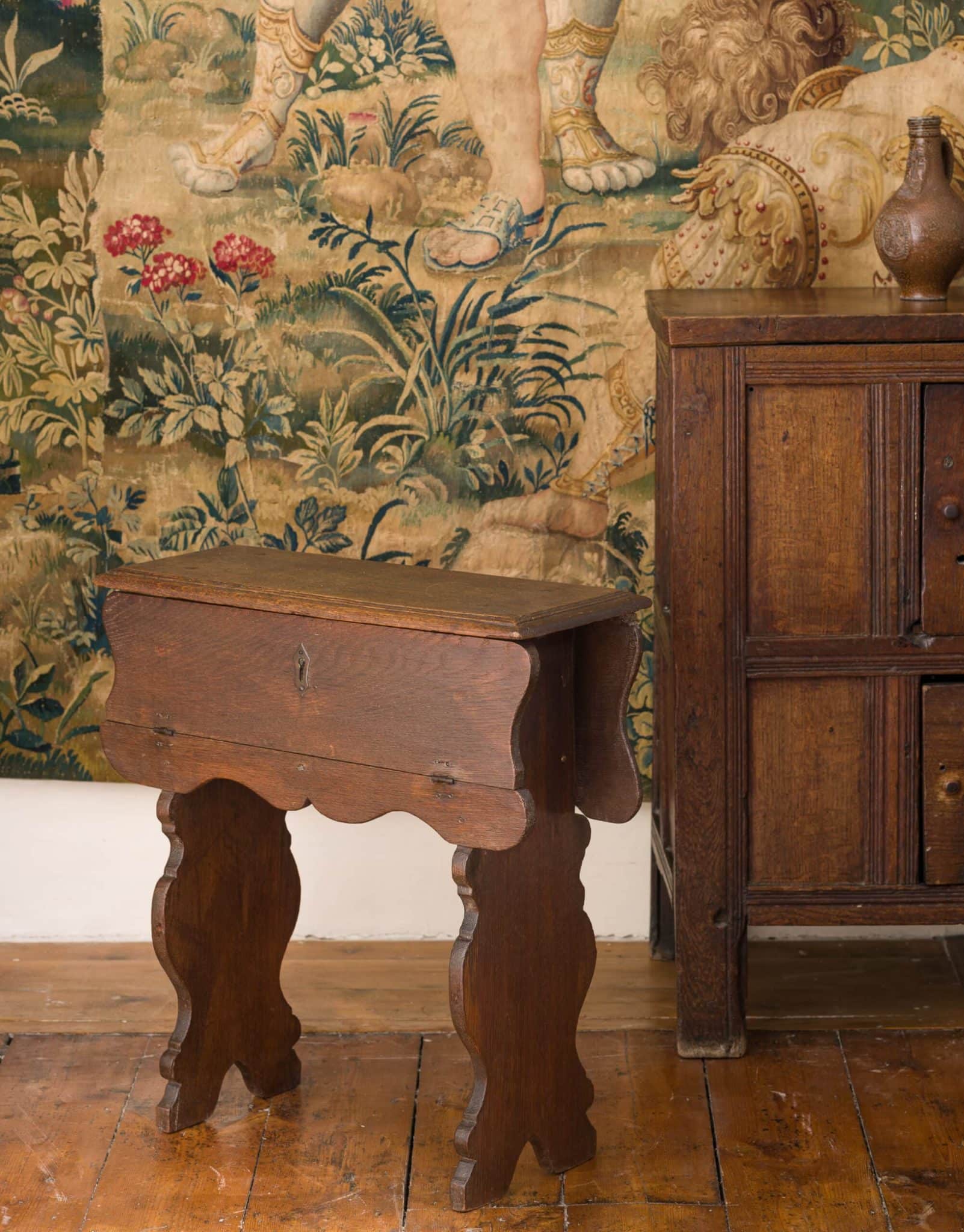 Charles II boarded oak stool-cupboard