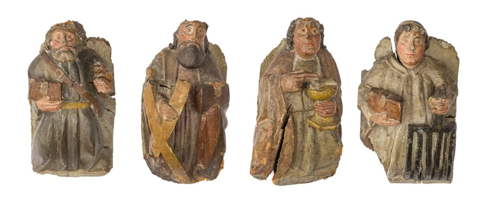 Set of Four English Medieval Oak Corbels Depicting Saints