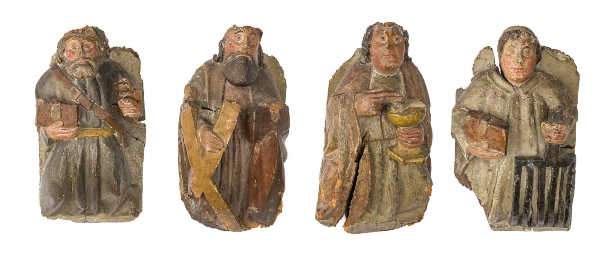 Set of Four English Medieval Oak Corbels Depicting Saints