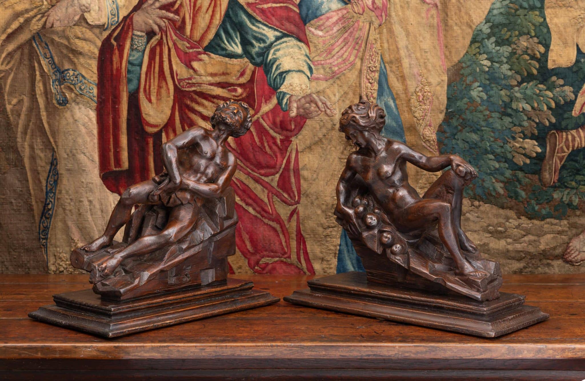 Pair of Late Renaissance Mannerist Oak Figures of Adam and Eve