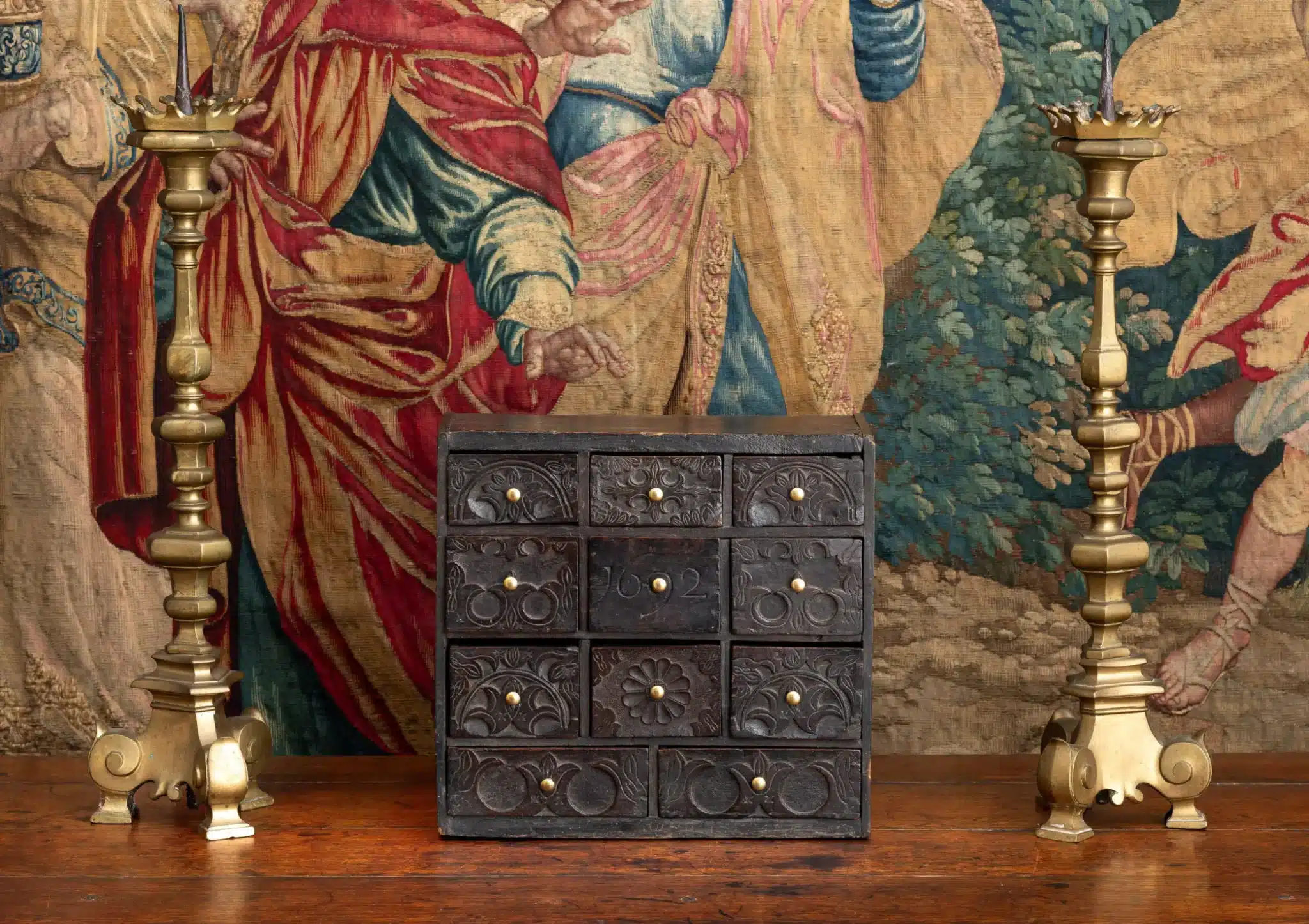 17th century elm spice drawers