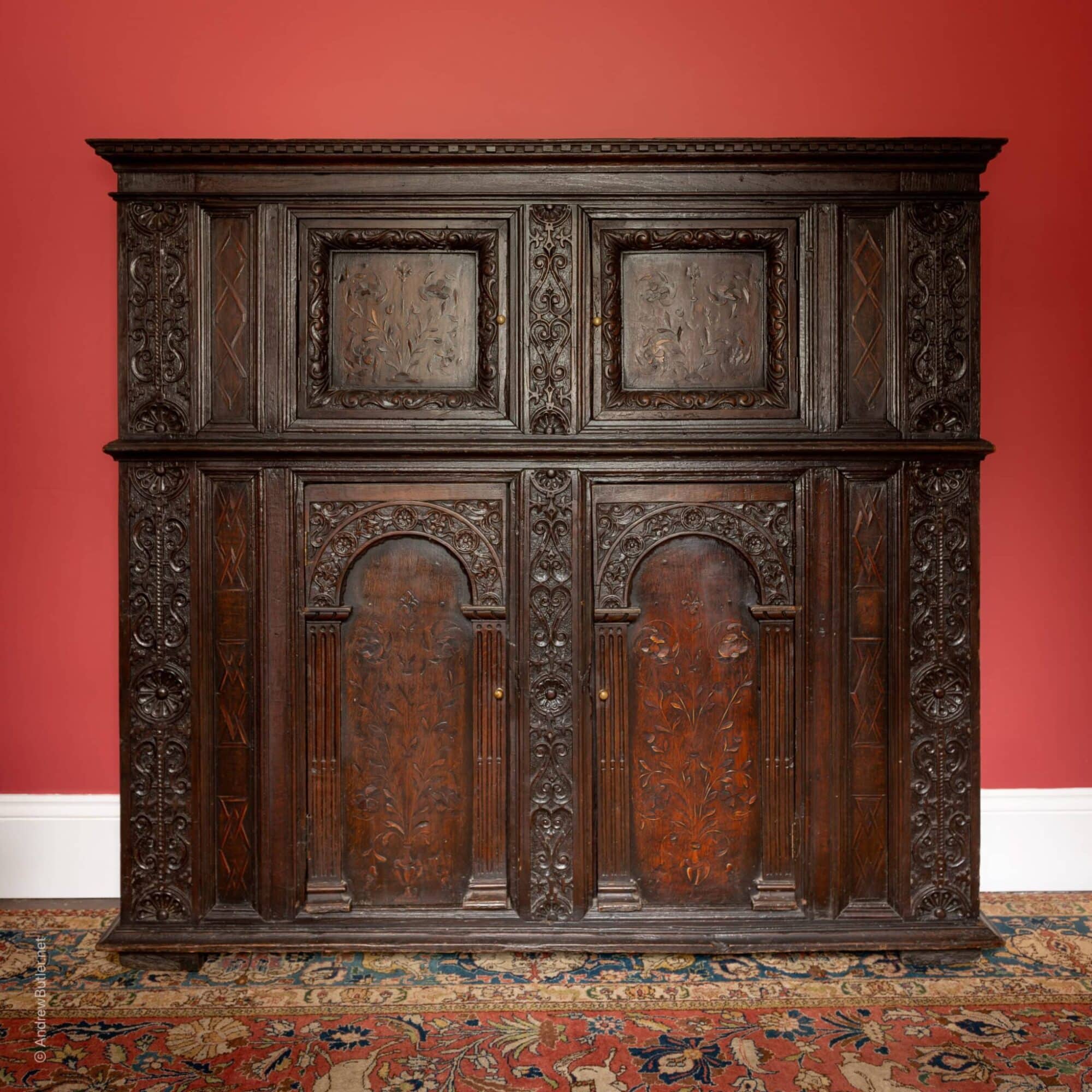 Elizabeth I oak carved and inlaid cupboard