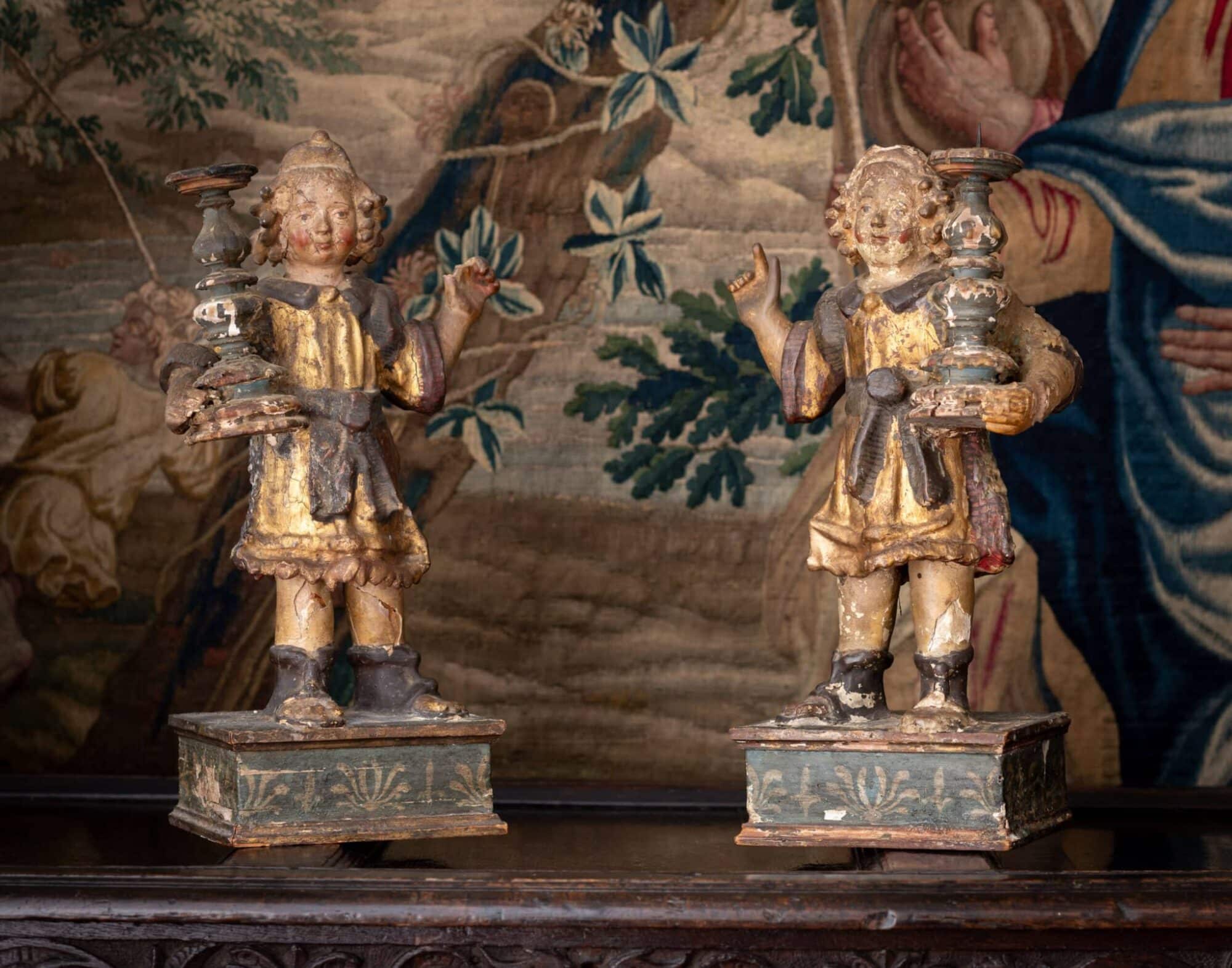 Pair of Late Renaissance Polychromed Candle Bearers