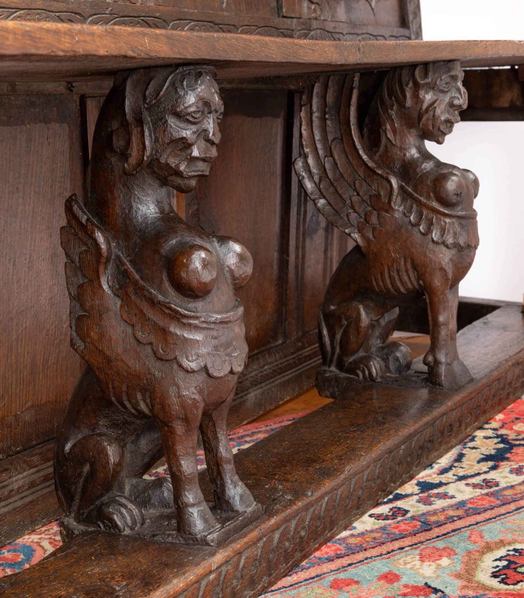 Exceptional Elizabethan Oak Settle, Later Inscribed 1662