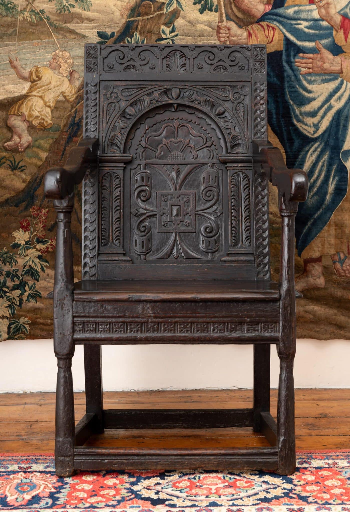 Elizabeth I Exeter Oak Carved Armchair