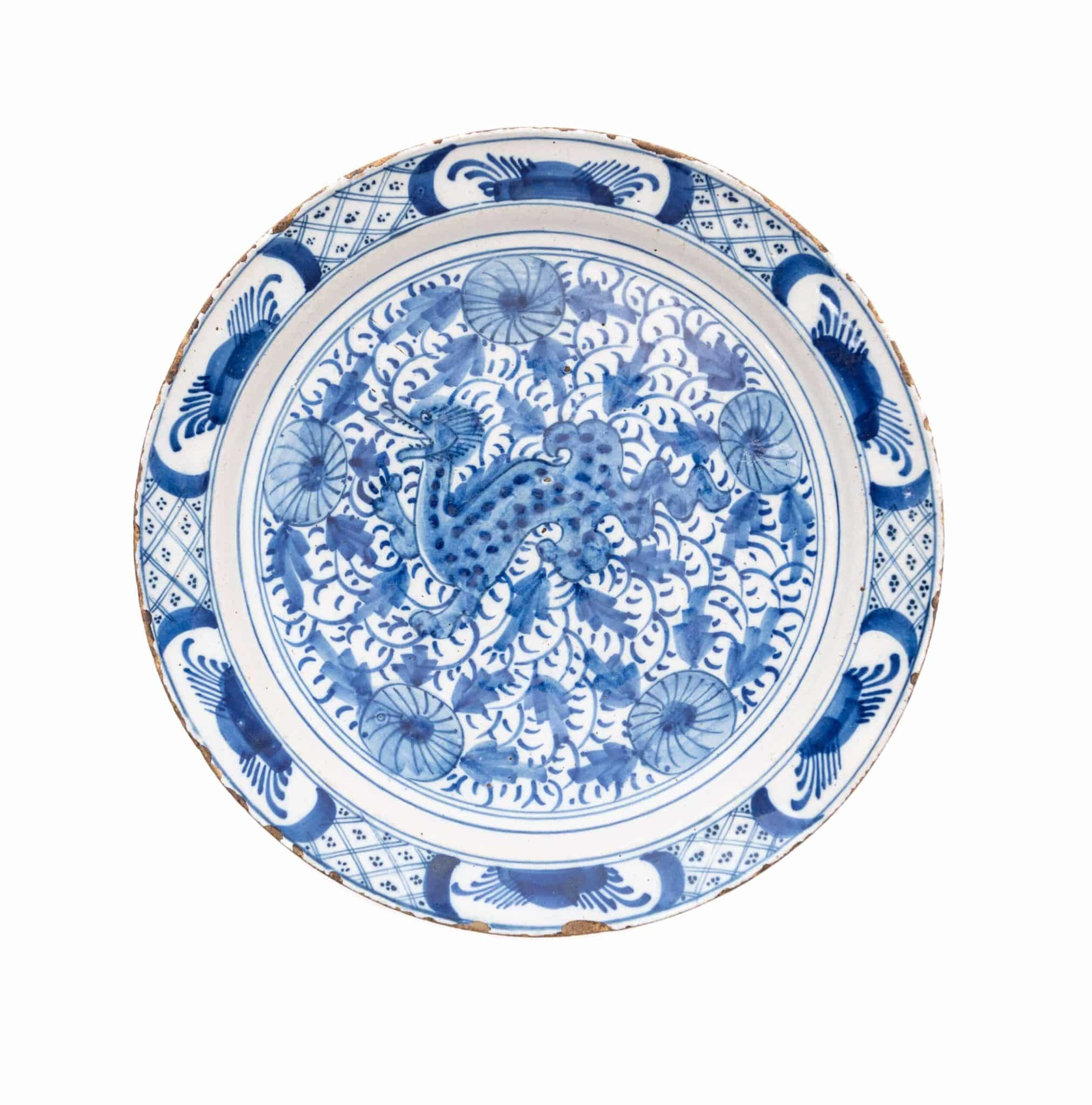 Delftware Blue and White Dragon Charger