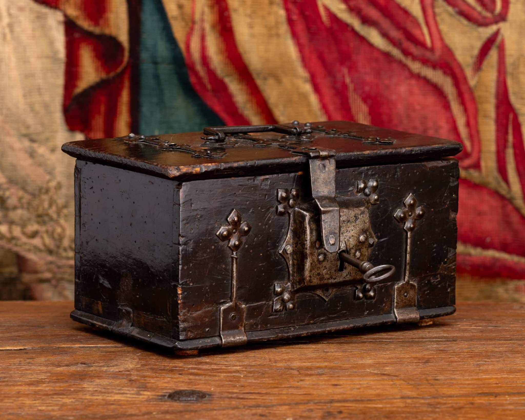 Gothic iron bound minnekastchen box.