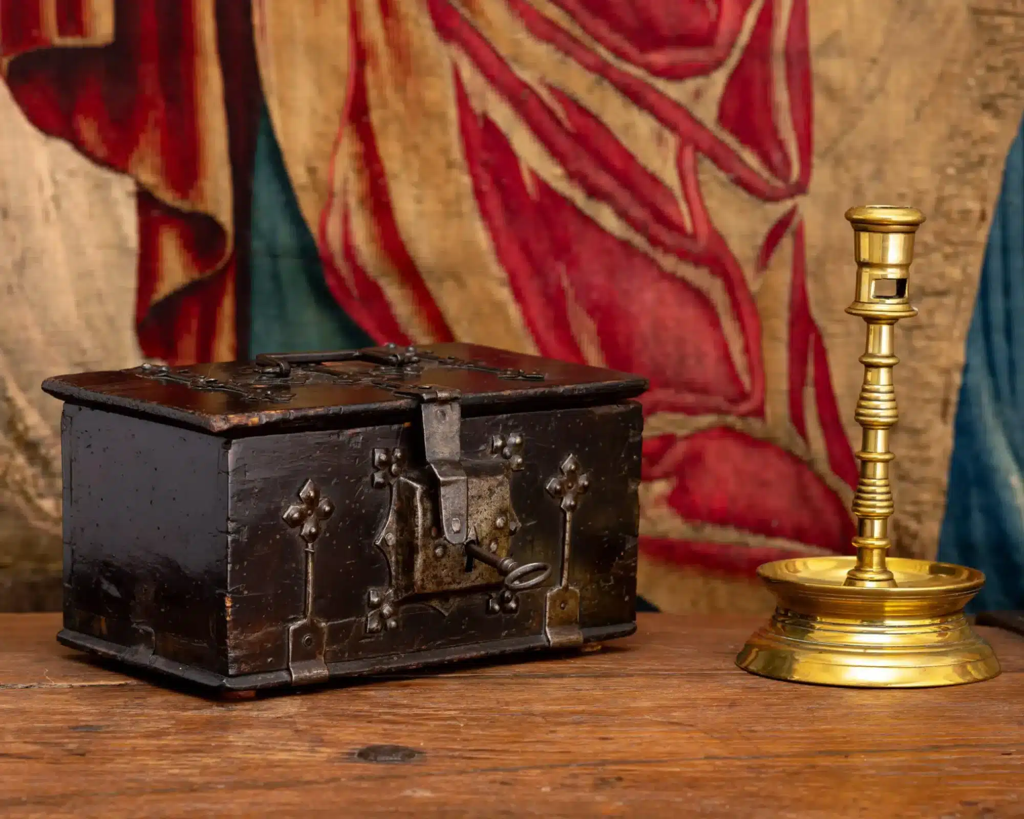 Gothic iron bound minnekastchen box.