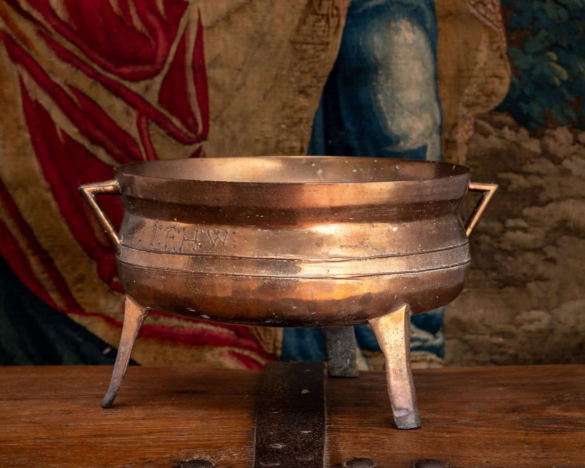 Renaissance Bronze Cauldron with Inscribed Initials