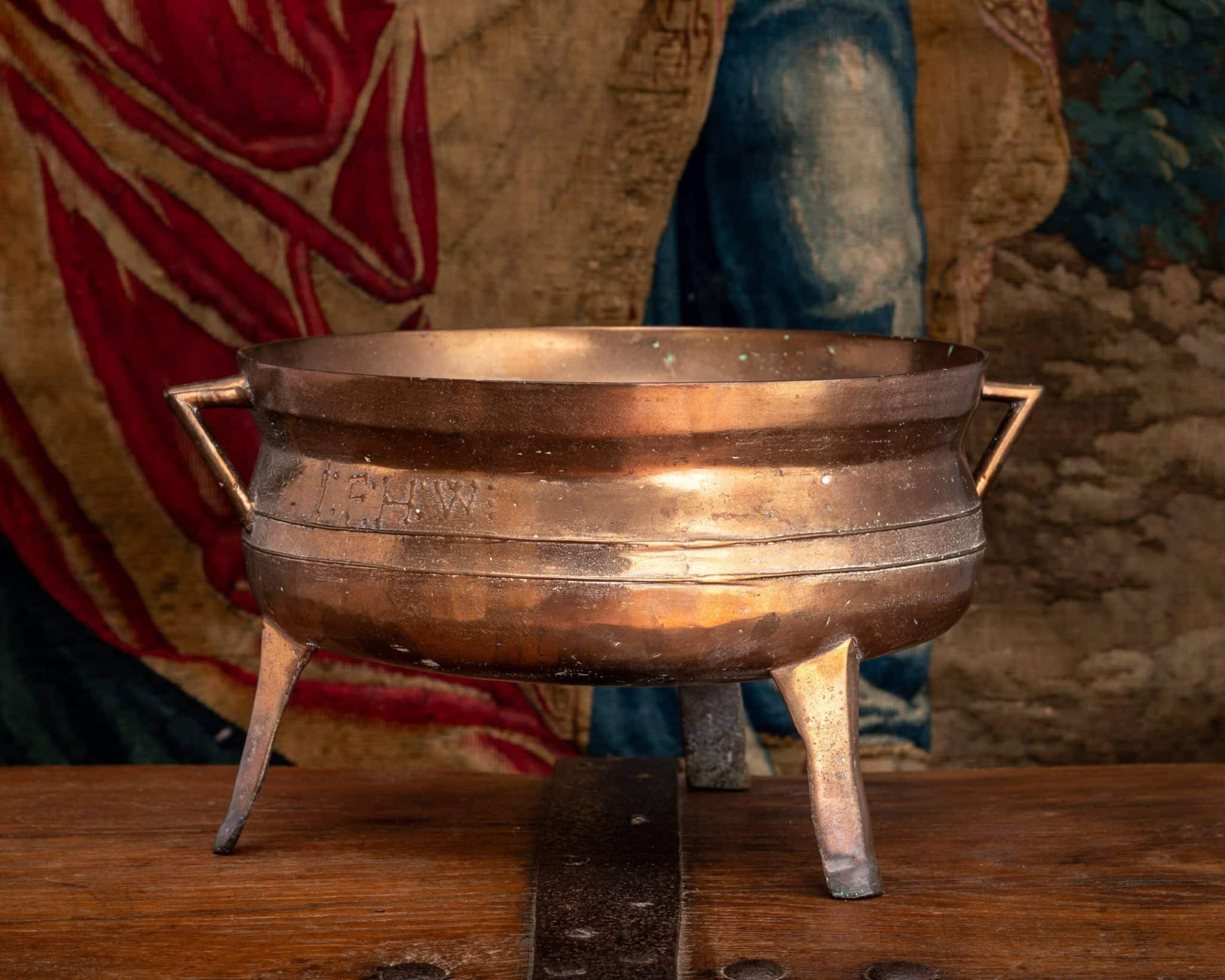 Renaissance Bronze Cauldron with Inscribed Initials
