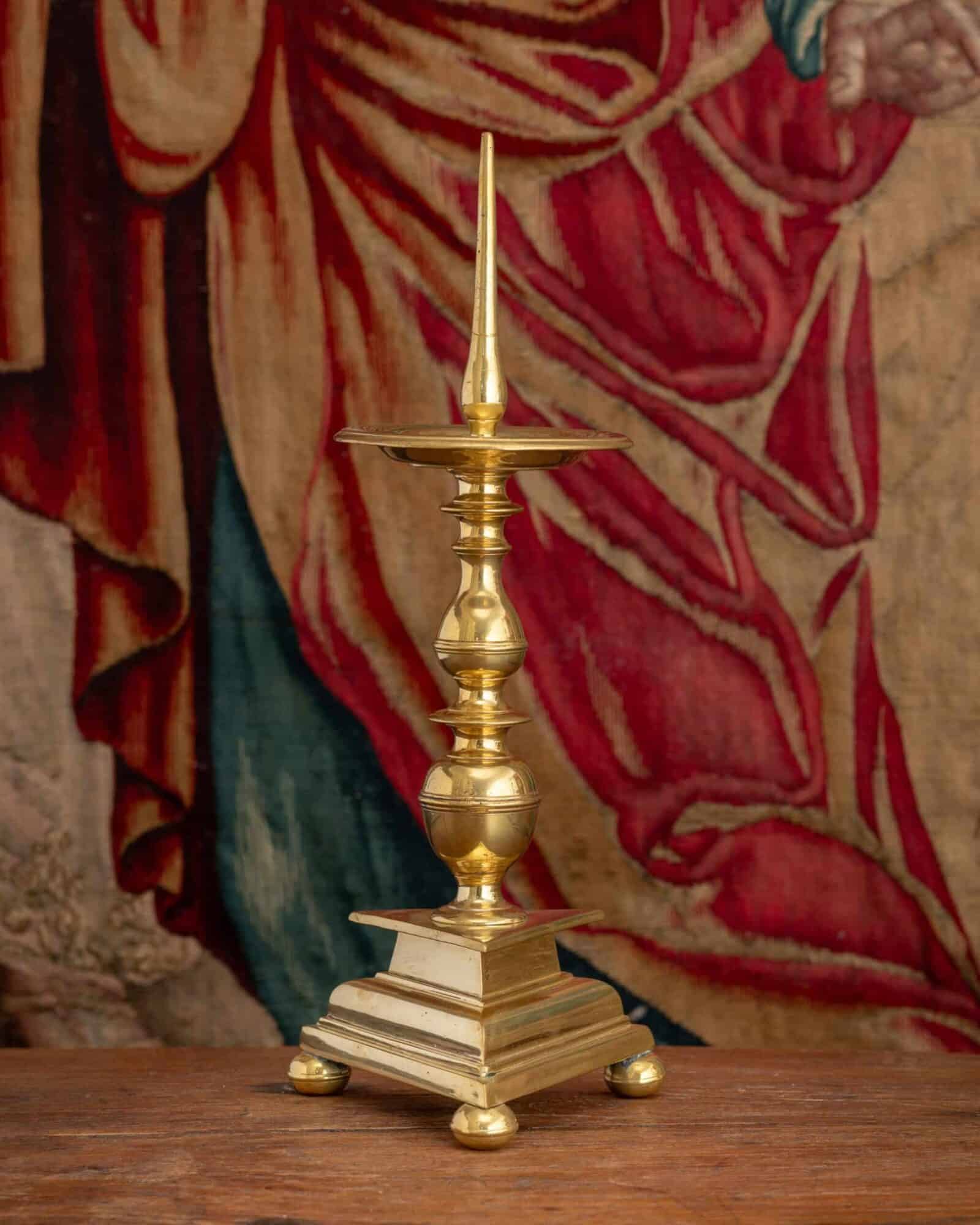 Italian Renaissance Brass Tripod Pricket Candlestick