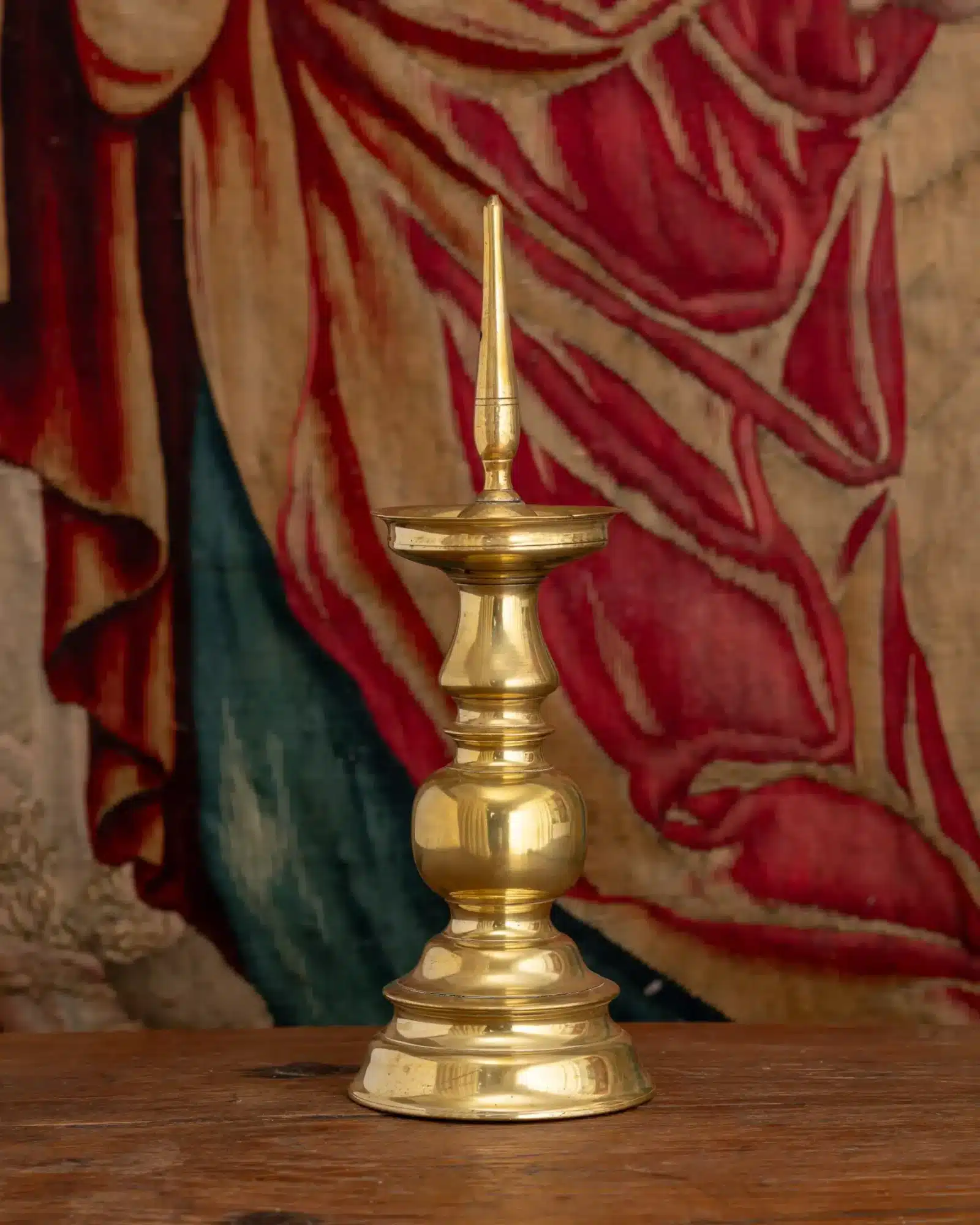 Flemish Renaissance Brass Pricket Candlestick with Baluster Stem