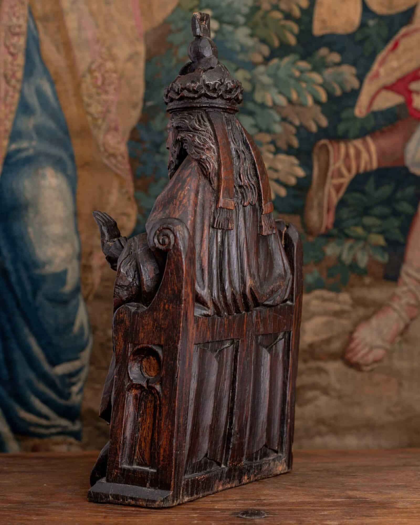 Late Gothic Oak Sculpture of Christ the King Enthroned (Salvator Mundi)