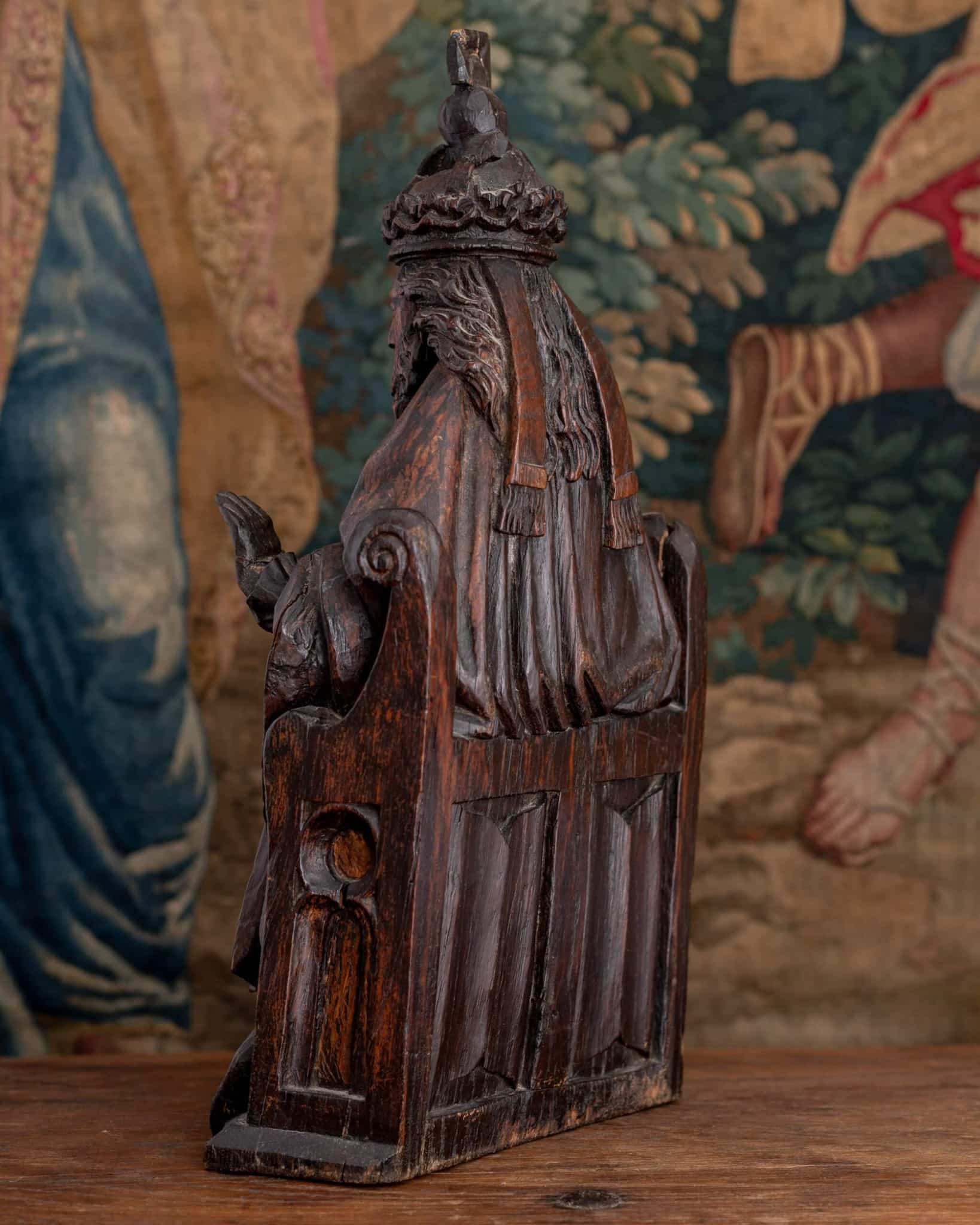 Late Gothic Oak Sculpture of Christ the King Enthroned (Salvator Mundi)