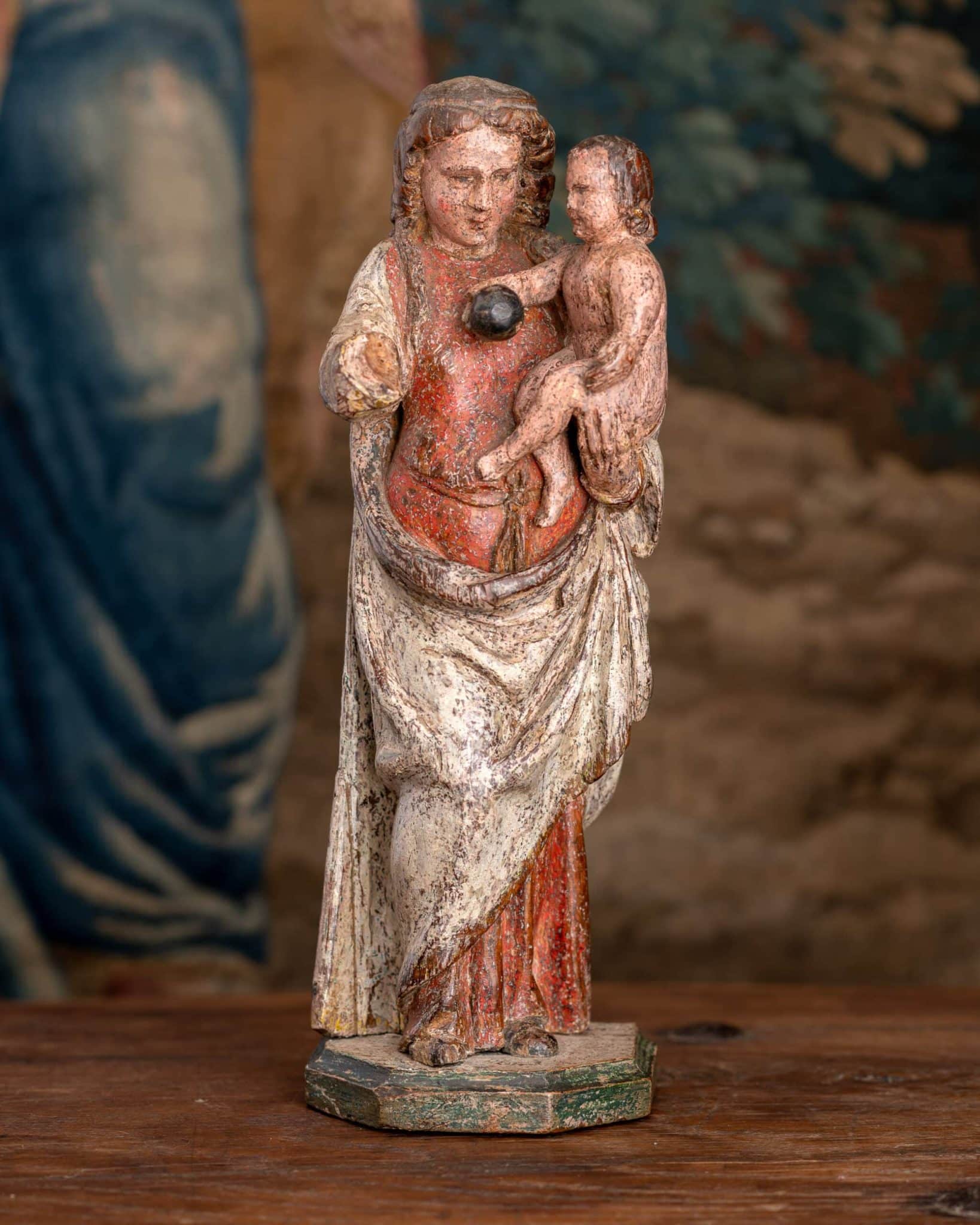 Renaissance Malines Oak Polychromed Sculpture of the Virgin and Child